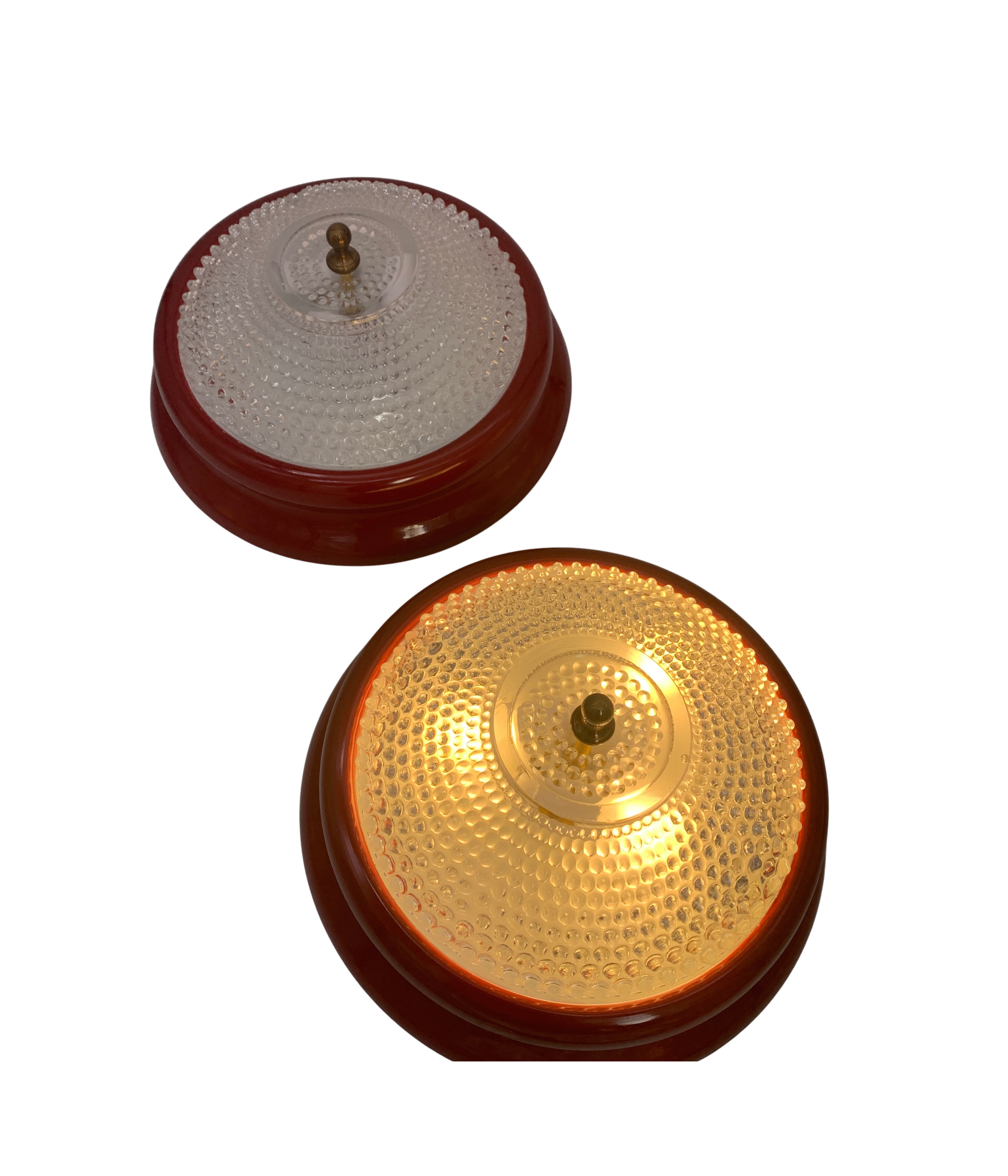 Set_of_2_Red_Vintage_Glass_Flush_Mount_or_Wall_Lights_with_Brass_Details,_Italy