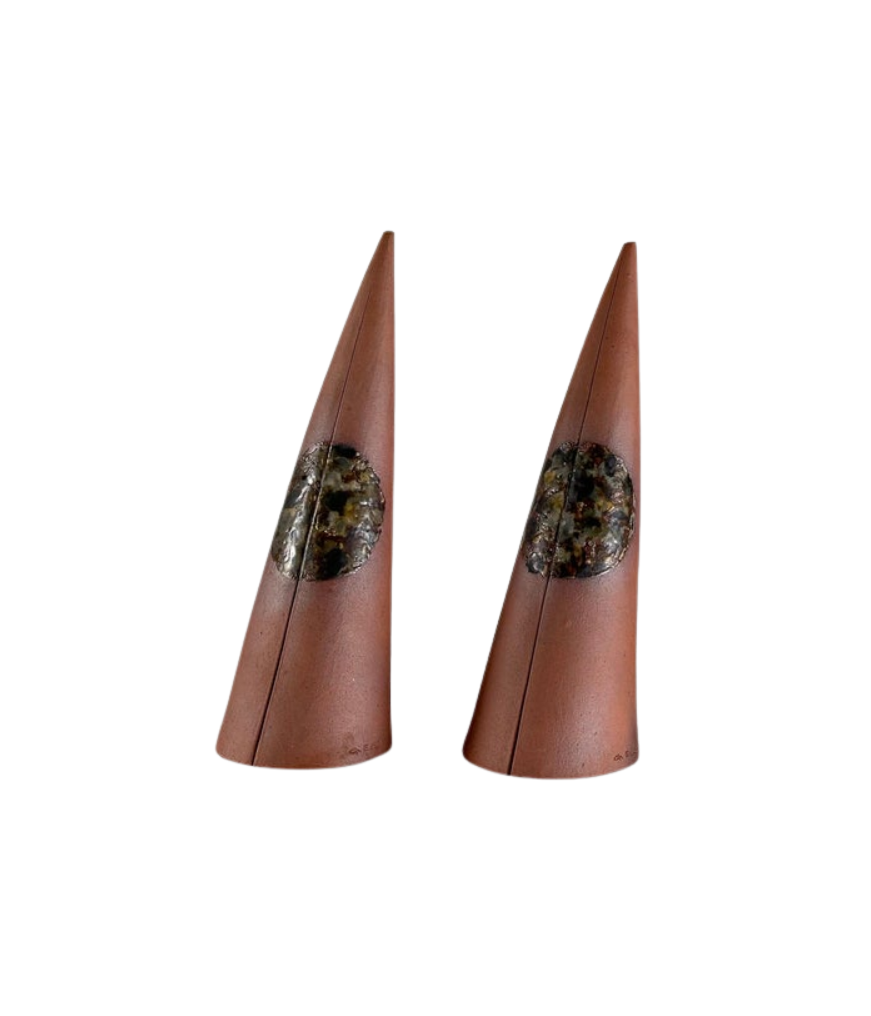 Set_of_2_Sculptural_Terracotta_Cones_with_Spherical_Detail_by_Scapin,_Italy