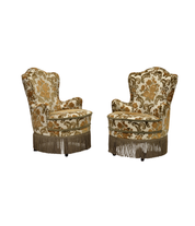 Set_of_2_Small_Danish_Armchairs_in_Brown_Beige_Fabric_and_Beech,_Denmark,_1970s