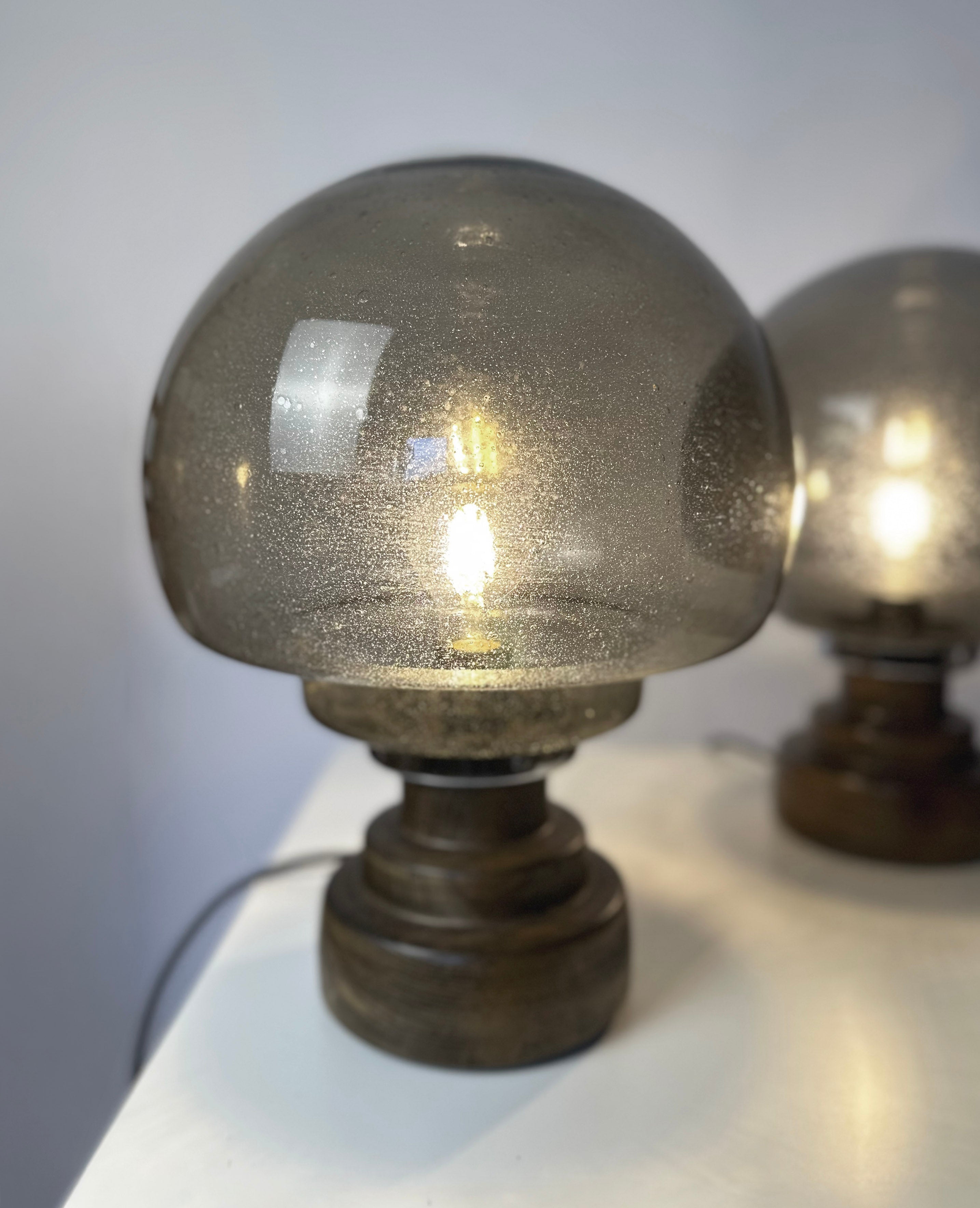 Set_of_2_Italian_Smoked_Seeded_Glass_Table_Lamps_on_Wooden_Base,_1970s