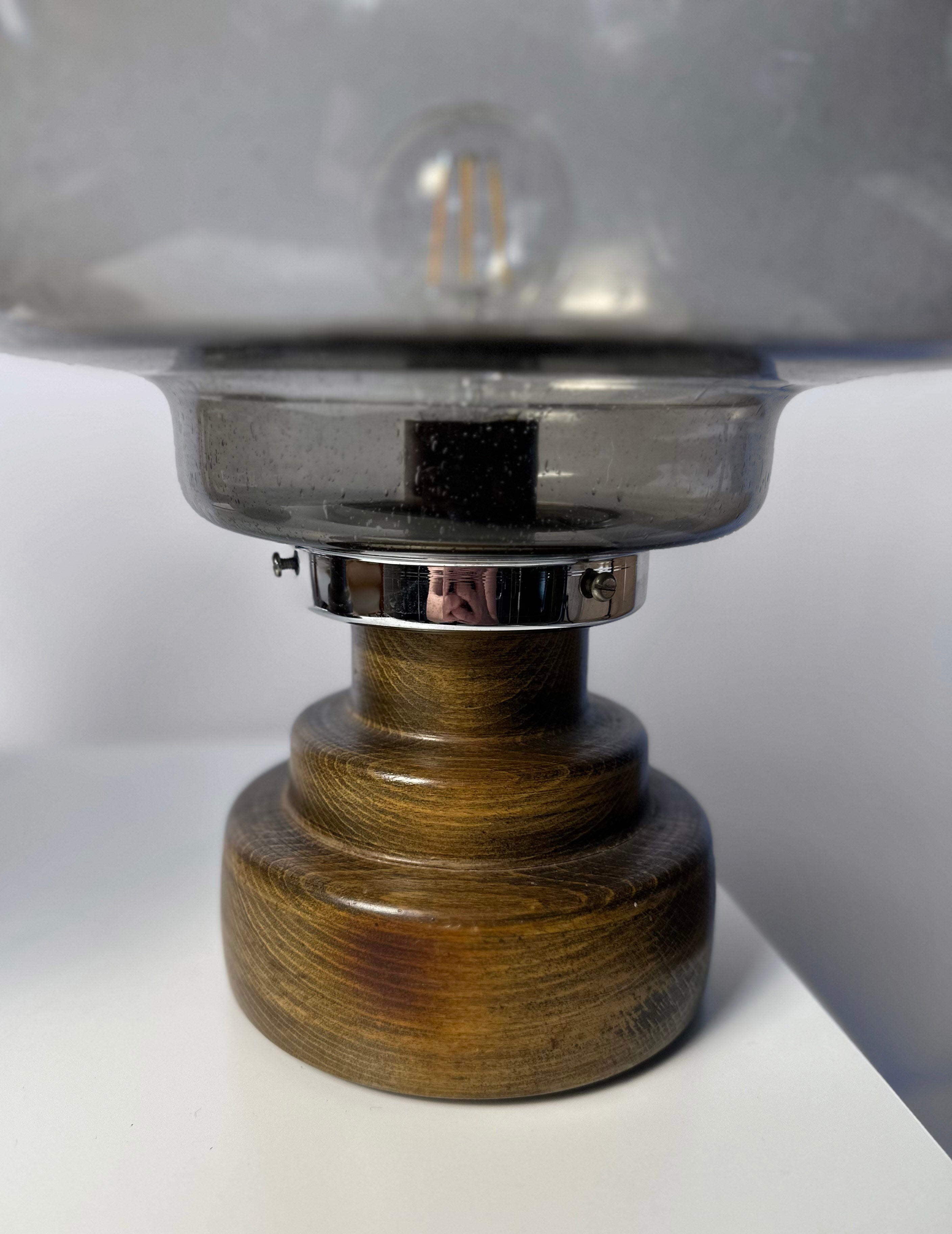 Set_of_2_Italian_Smoked_Seeded_Glass_Table_Lamps_on_Wooden_Base,_1970s