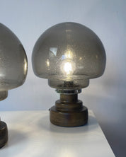 Set_of_2_Italian_Smoked_Seeded_Glass_Table_Lamps_on_Wooden_Base,_1970s