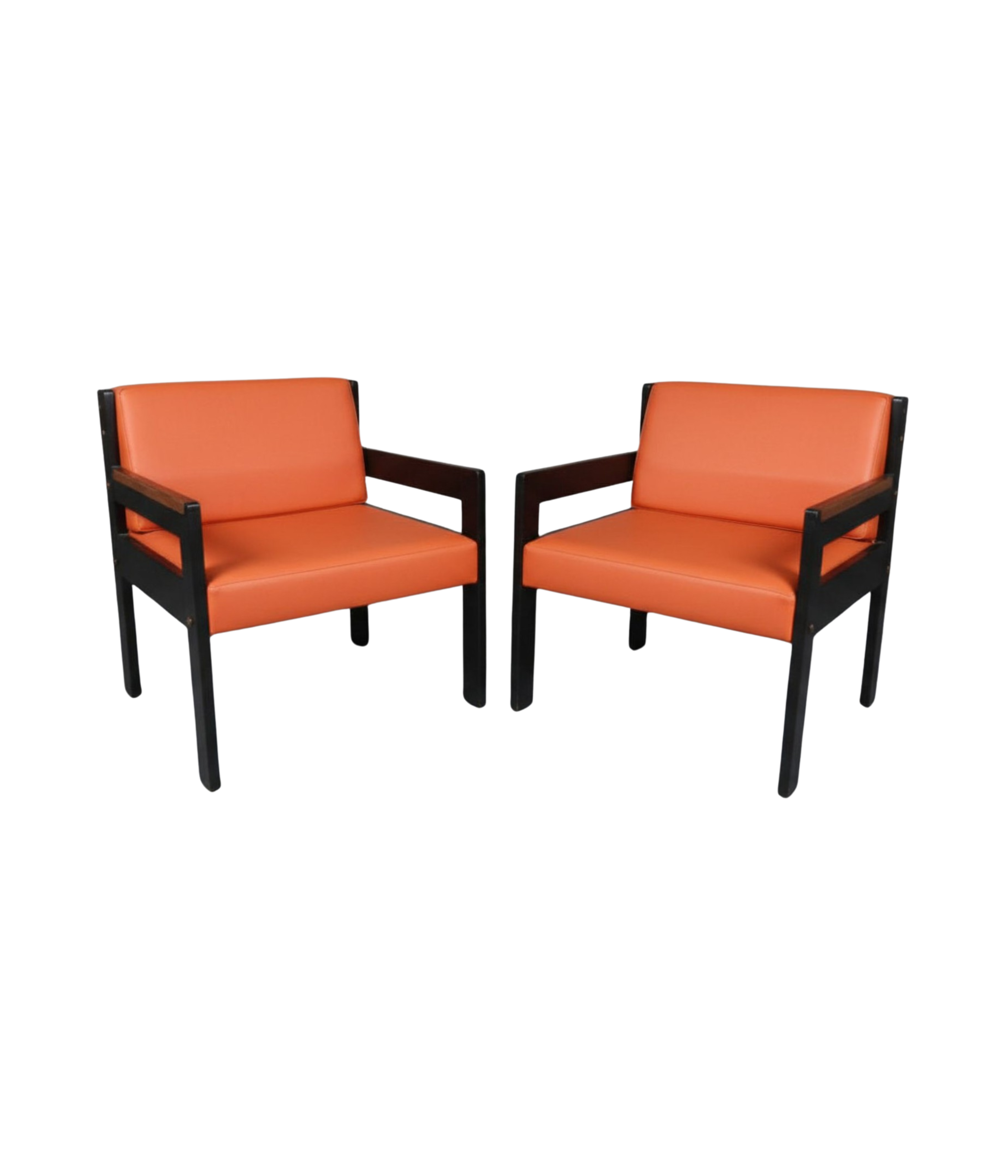 Set_of_2_Vintage_Lounge_Chairs_in_Black_Wood_and_Orange_Vinyl,_1970s–80s