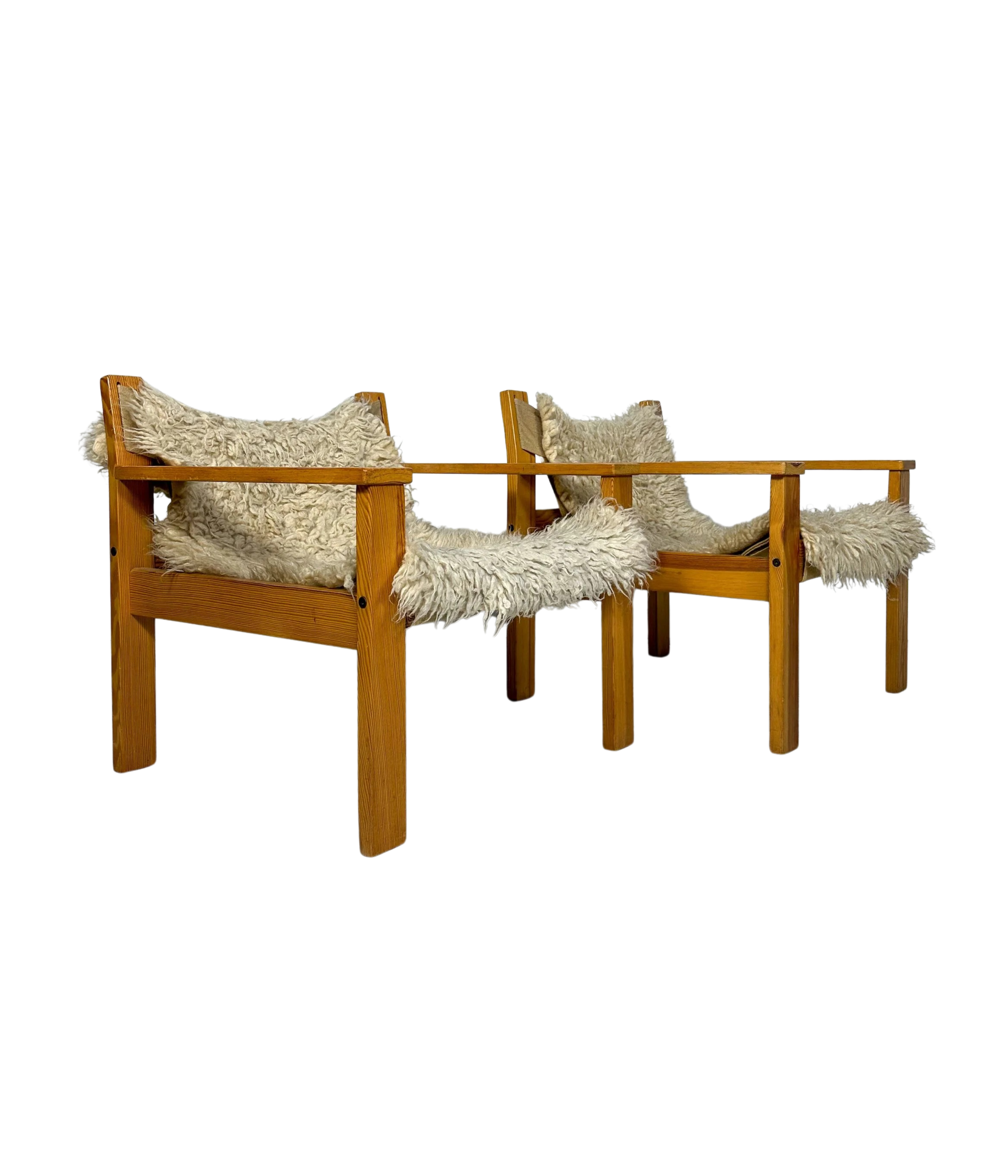Set_of_2_Vintage_Pine_Lounge_Chairs_by_Erik_Wørts_for_IKEA,_Beige_Canvas_and_Sheepskin,_Scandinavian_Design,_1977