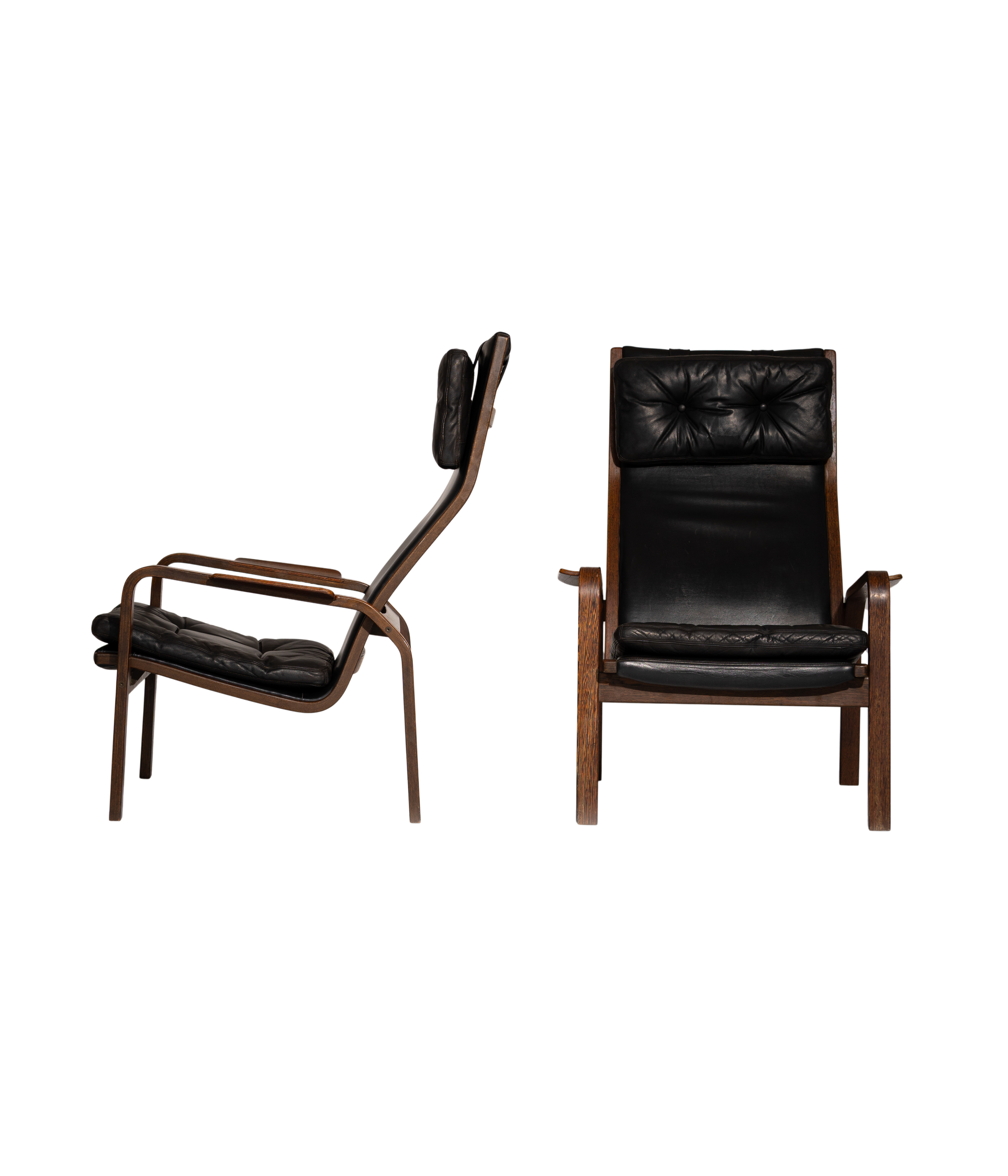 Set_of_2_Yngve_Ekström_Lounge_Chairs_in_Wengé_Wood_and_Black_Leather_for_Swedese,_Sweden_1970s