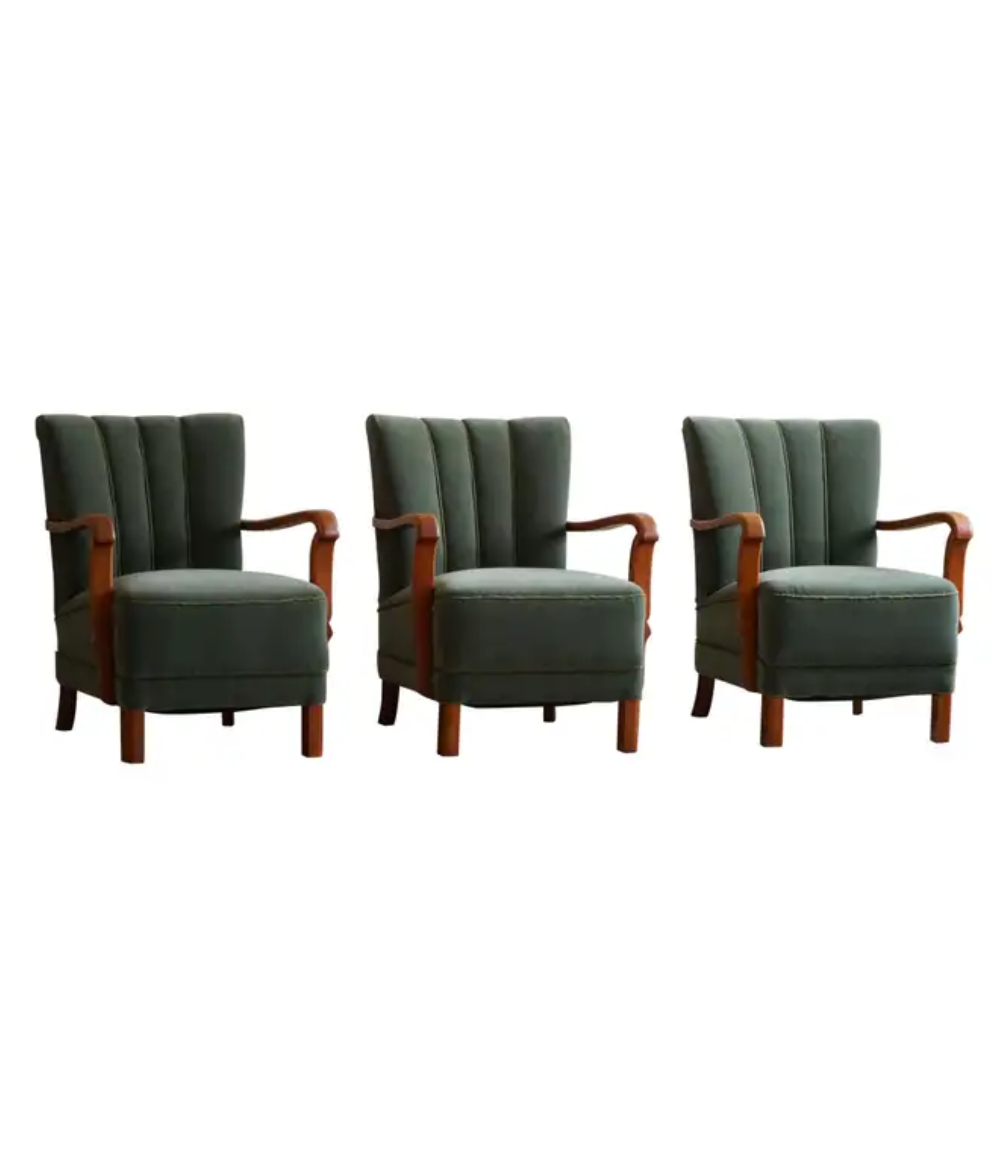 Set_of_3_Armchairs_in_Oak,_Reupholstered_in_Green_Mohair,_Danish_Art_Deco,_1930s