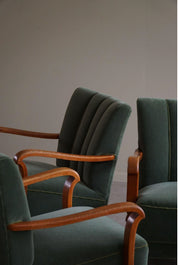 Set_of_3_Armchairs_in_Oak,_Reupholstered_in_Green_Mohair,_Danish_Art_Deco,_1930s