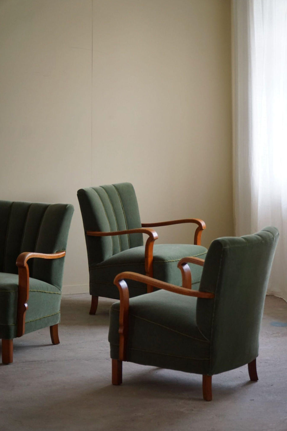 Set_of_3_Armchairs_in_Oak,_Reupholstered_in_Green_Mohair,_Danish_Art_Deco,_1930s
