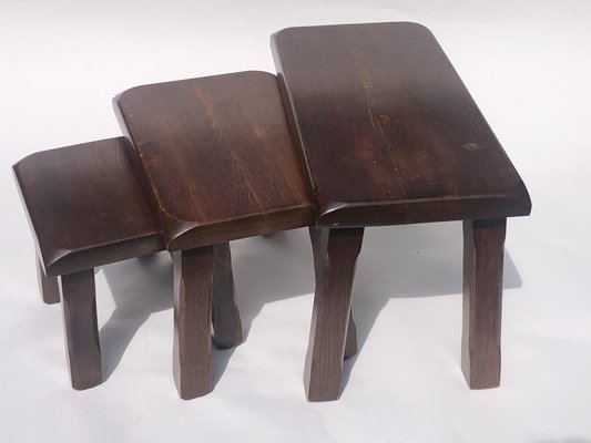 Set_of_3_Brutalist_Oak_Nesting_Tables,_Mid_Century_Modern,_1970s,_Netherlands