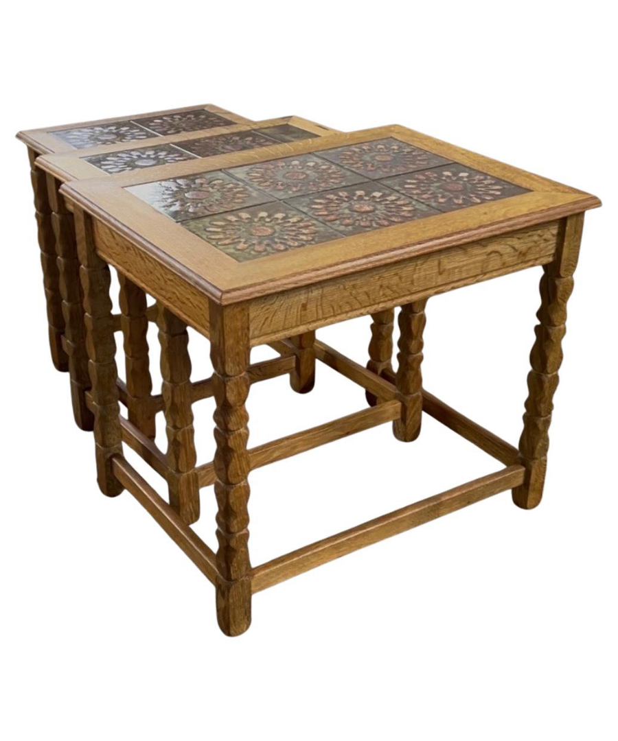 Set_of_3_Danish_Brutalist_Oak_Nesting_Tables_with_Floral_Ceramic_Tiles,_Attributed_to_Henning_Kjærnulf,_1960s