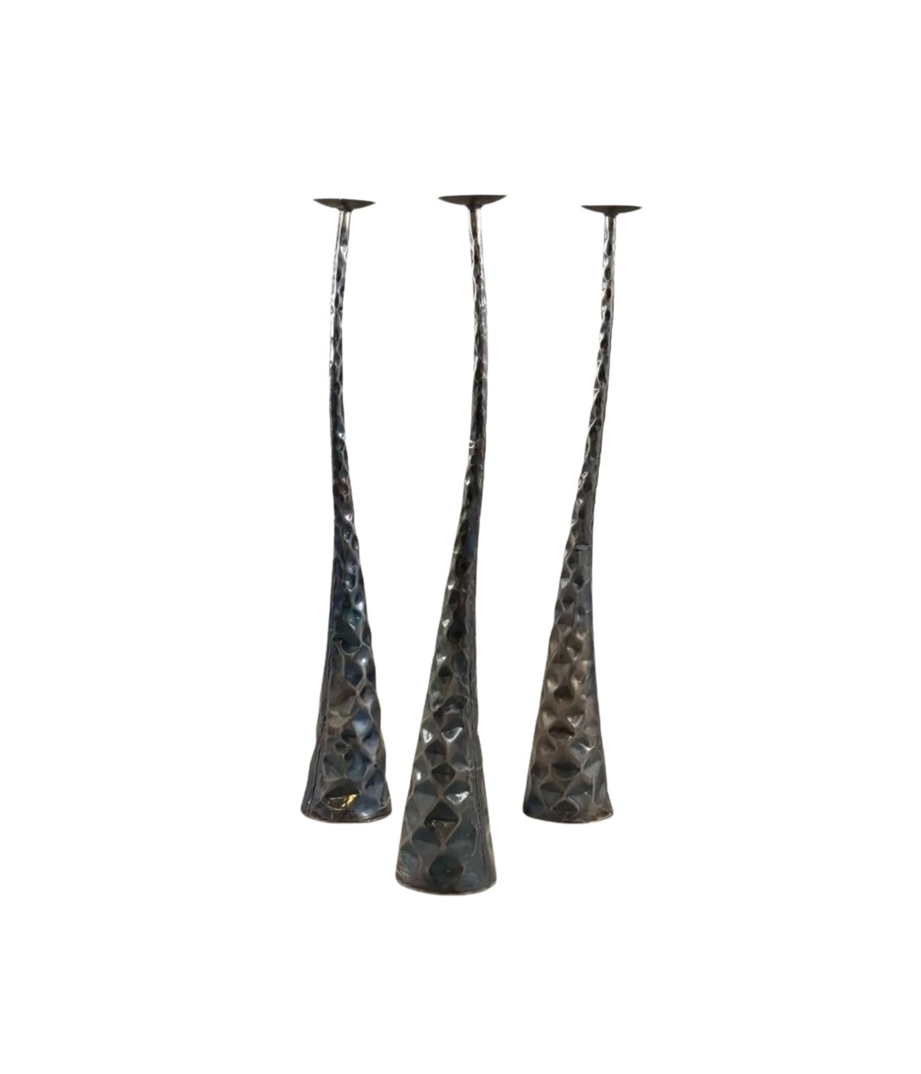 Set_of_3_Sculptural_Burnished_Metal_Floor_Candle_Holders,_Italy,_1980s