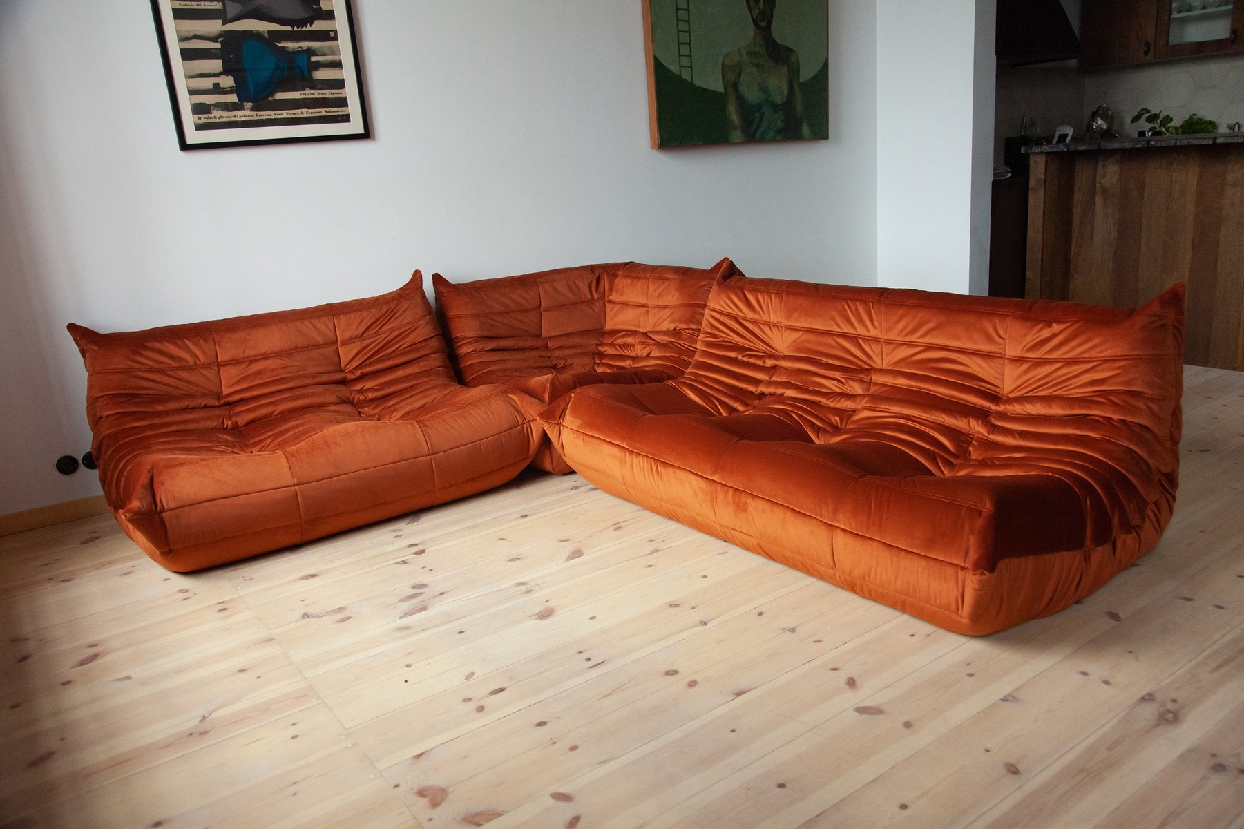 Set_of_3_Togo_Living_Room_Sofas_in_Amber_Fabric_by_Michel_Ducaroy_for_Ligne_Roset,_1979
