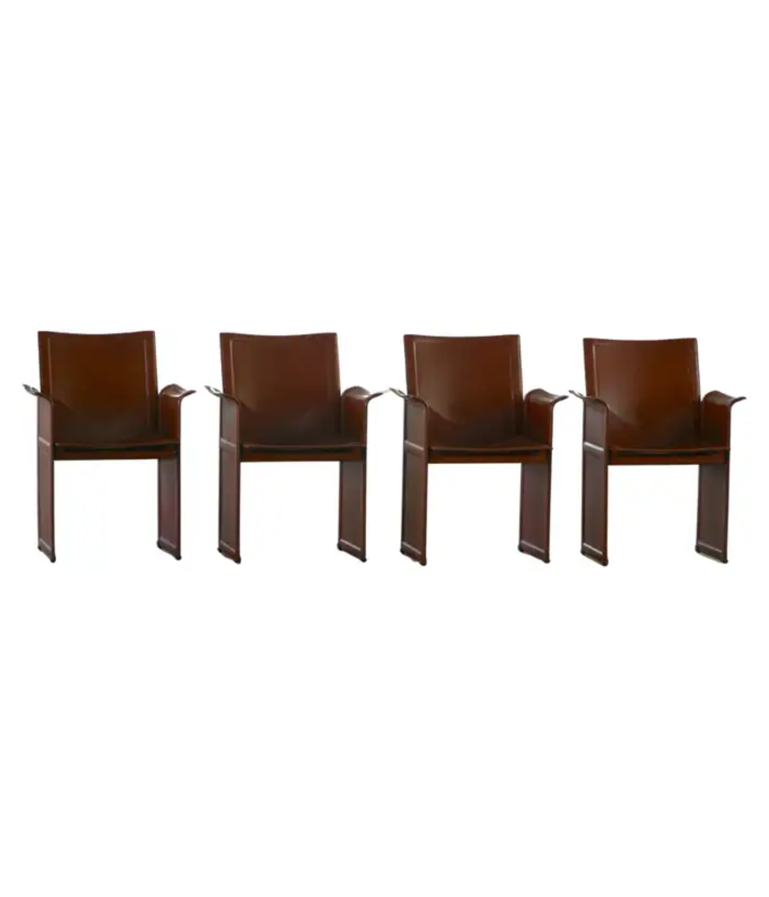 Set_of_4_Armchairs_in_Brown/Red_Leather,_Tito_Agnoli,_Italian_Modern,_1970s