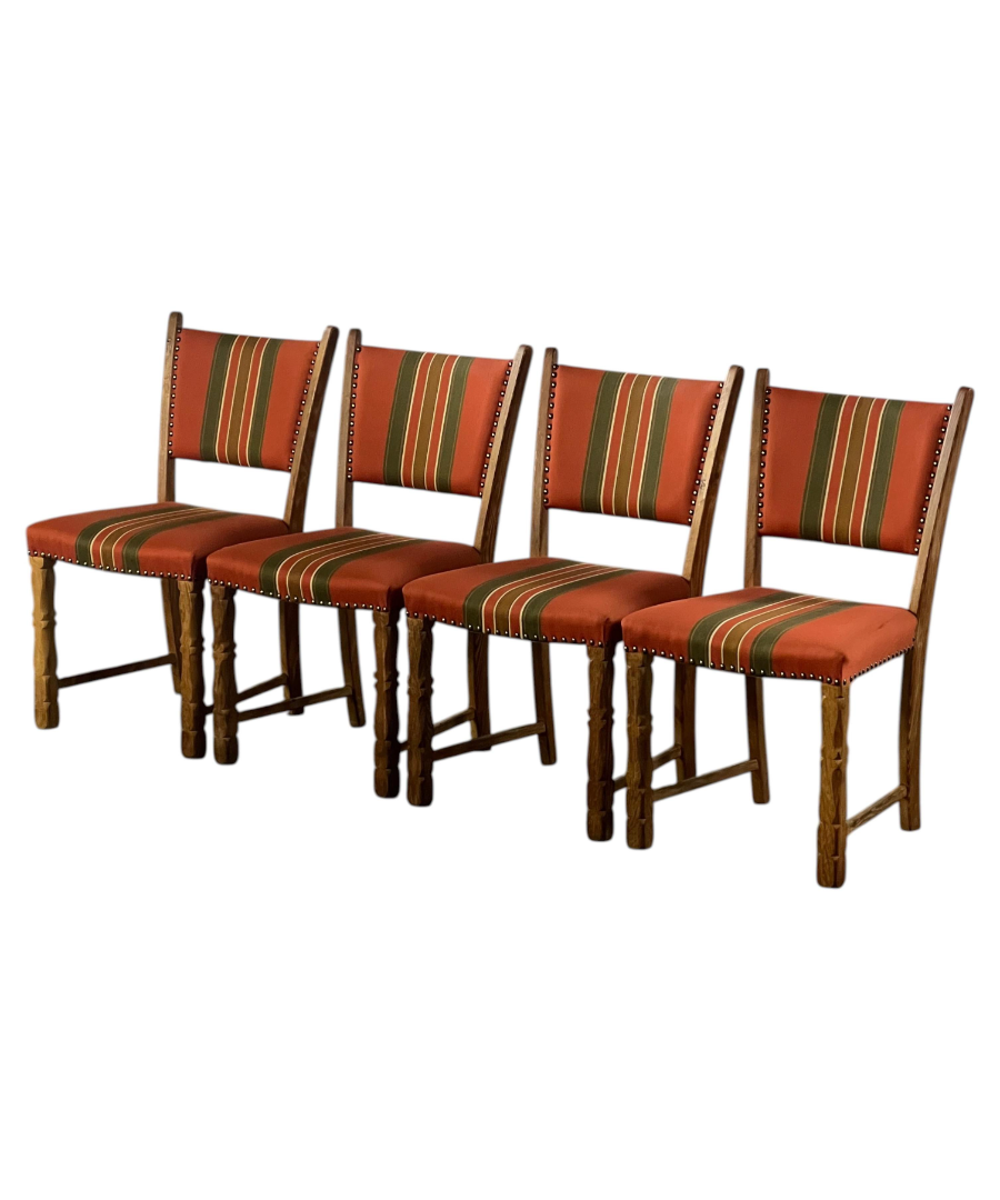 Set_of_4_Danish_Brutalist_Oak_Dining_Chairs_with_Original_Striped_Upholstery,_Henning_Kjærnulf_Style,_1960s-1970s