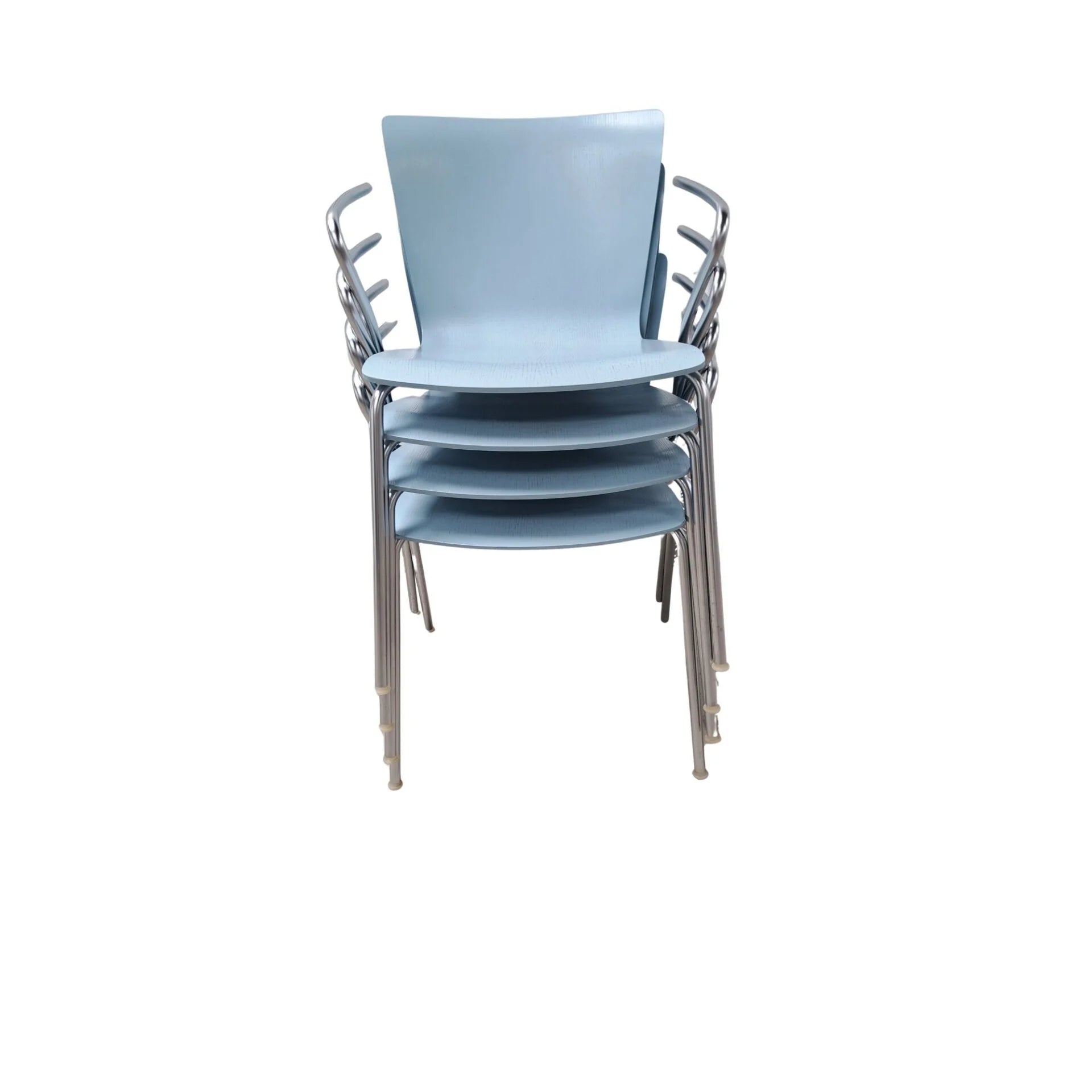 Set_of_4_Fritz_Hansen_Armchair_in_Light_Blue_with_Chrome_Frame