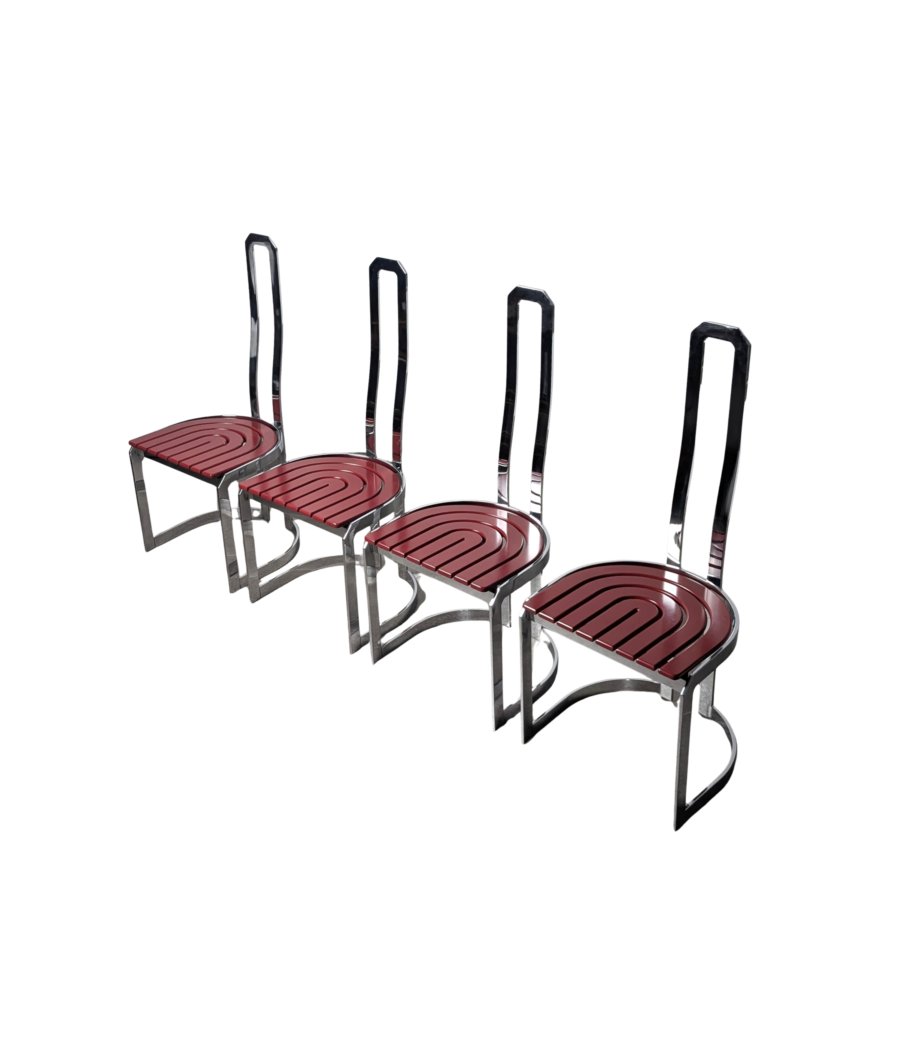 Set_of_4_Italian_Chrome_and_Red_Lacquered_Dining_Chairs,_Postmodern_Design