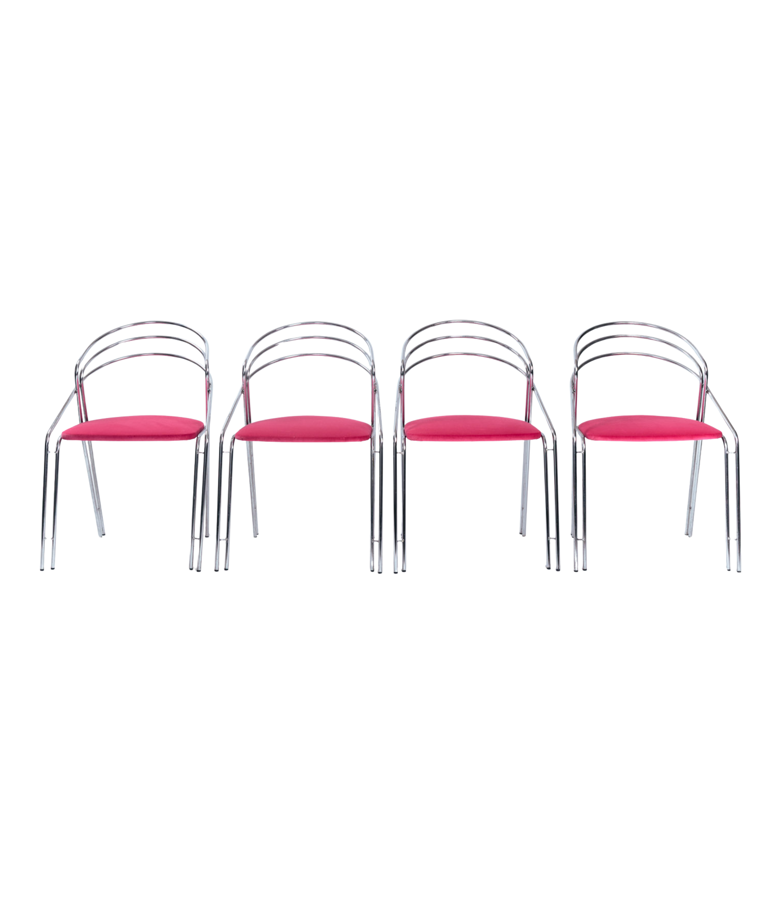 Set_of_4_Italian_Chrome_Dining_Chairs_in_Pink_Velvet,_Postmodern_Dining_Chairs,_1970s