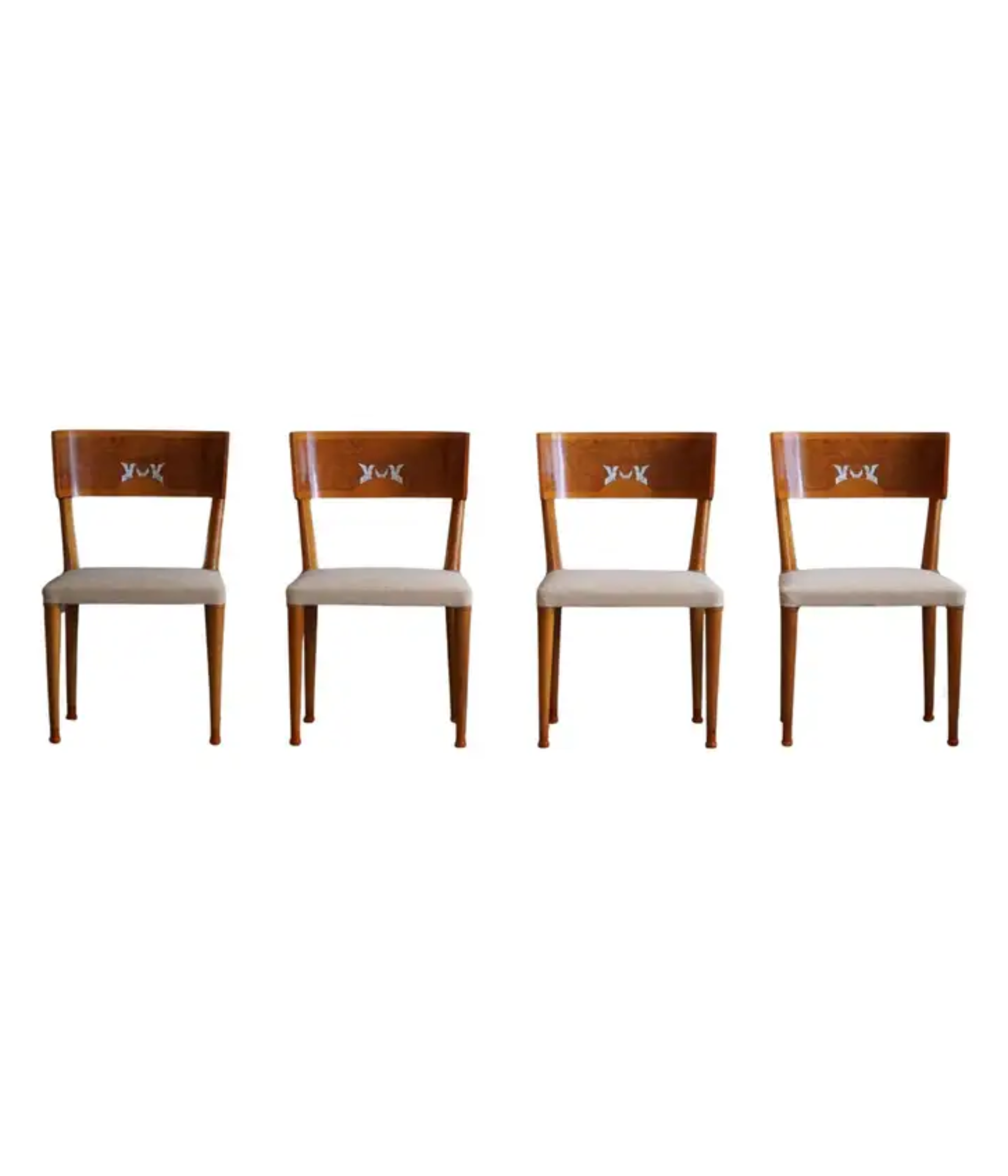 Set_of_4_Klismos_Chairs_in_Birch_&_Elm_in_Swedish_Art_Deco,_Griffin_Inlays,_1930s