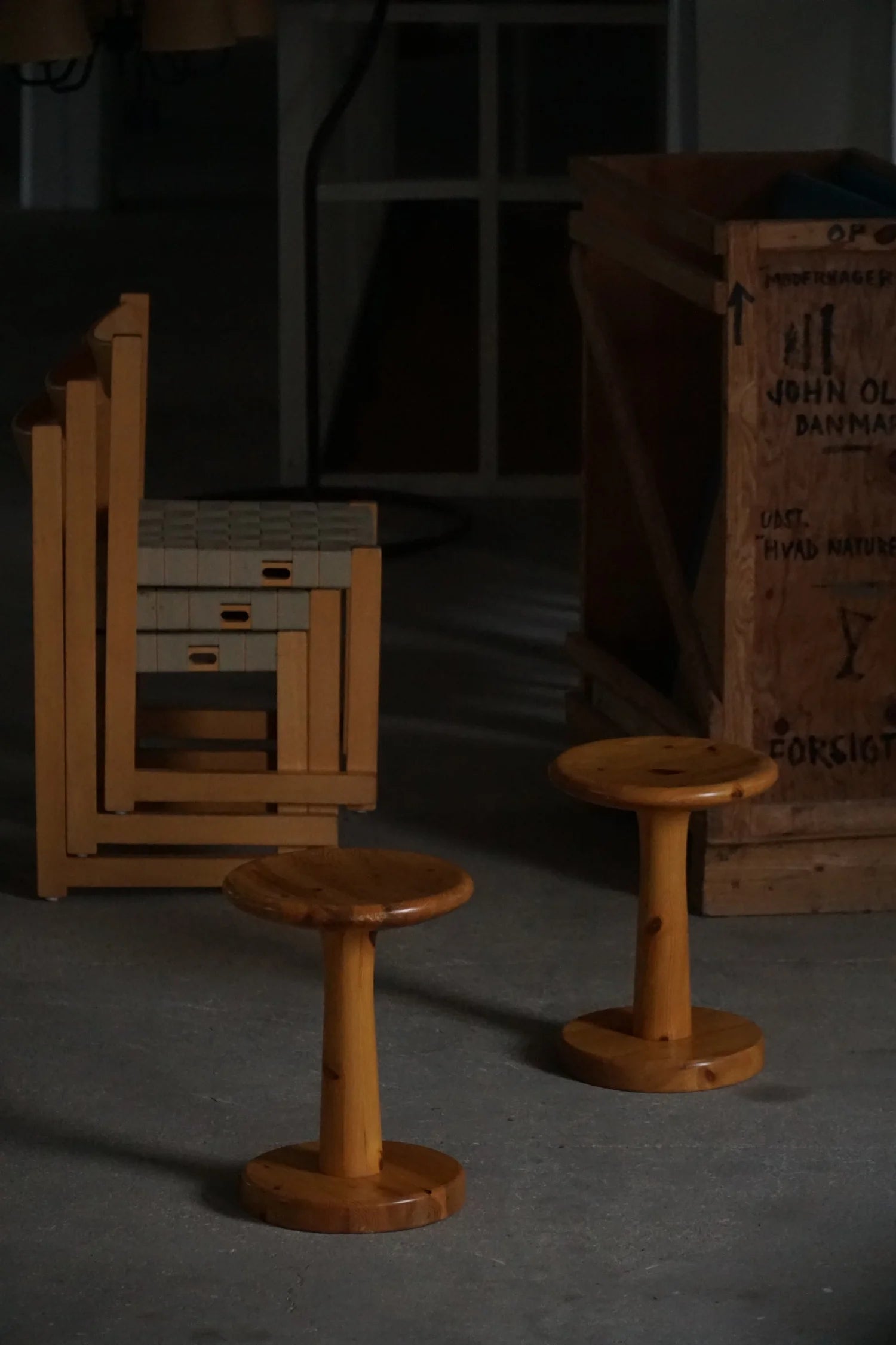 Set_of_4_Rainer_Daumiller_Pine_Stools,_Danish_Organic_Modern_Design