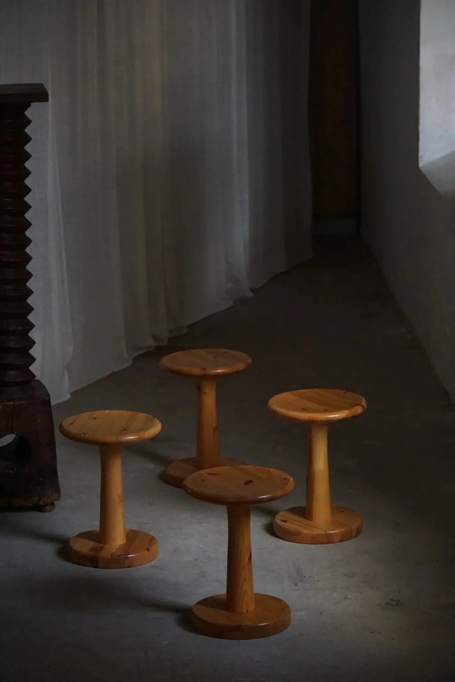 Set_of_4_Rainer_Daumiller_Pine_Stools,_Danish_Organic_Modern_Design