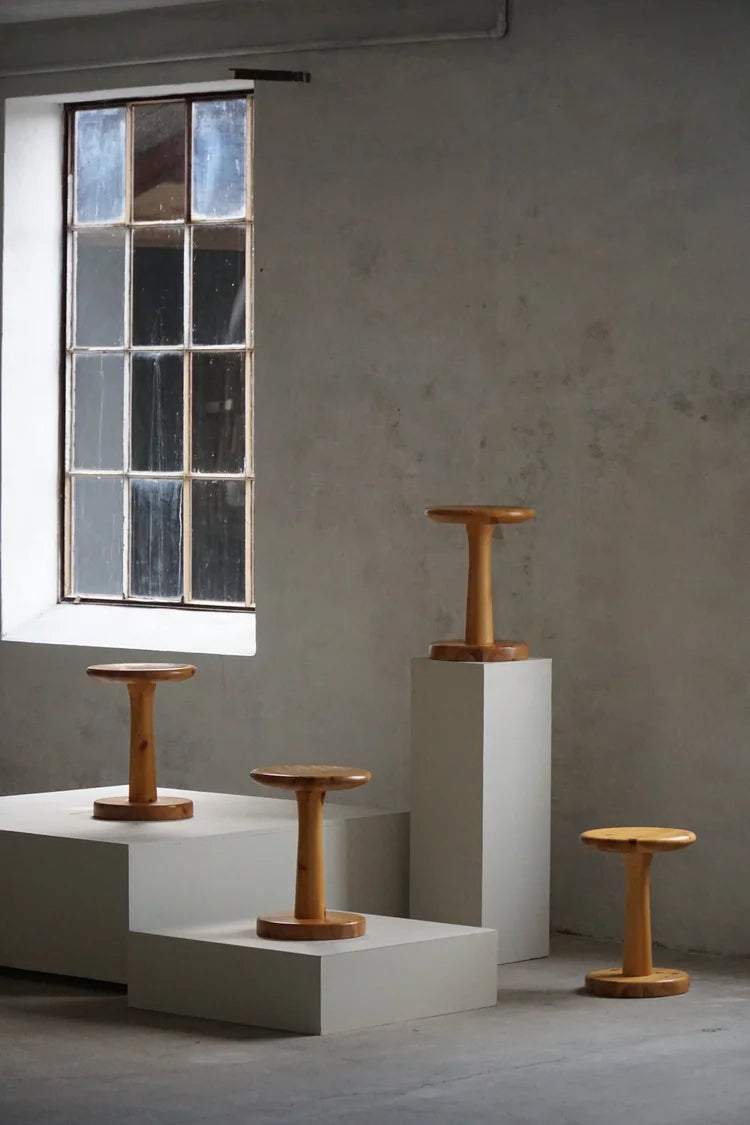 Set_of_4_Rainer_Daumiller_Pine_Stools,_Danish_Organic_Modern_Design