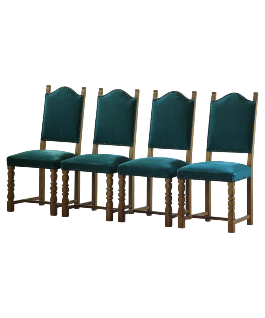 Set_of_4_Scandinavian_Brutalist_Dining_Chairs_in_Oak_with_Green_Upholstery,_1960s