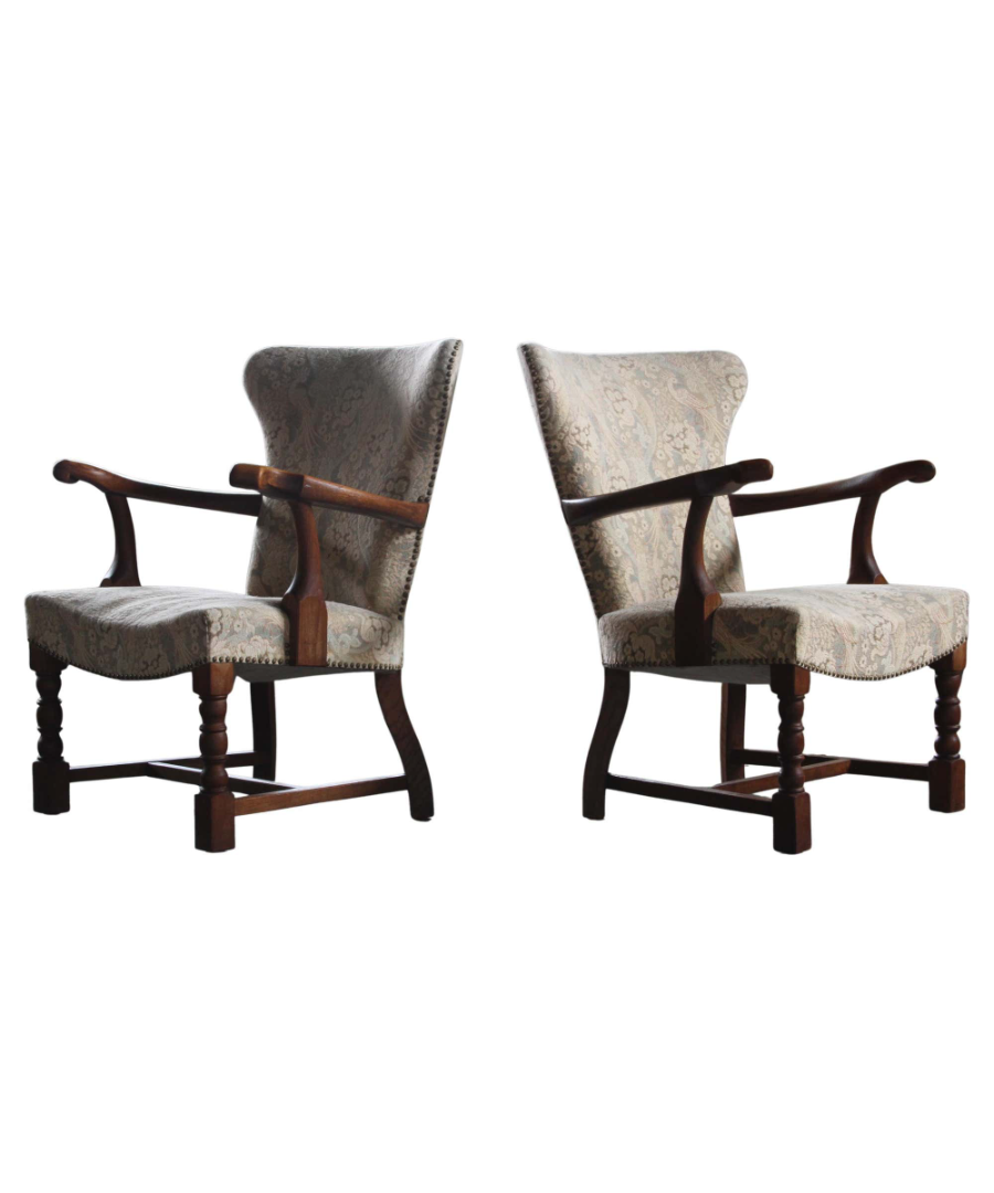 Set_of_4_Scandinavian_Brutalist_Oak_Dining_Chairs_with_Green_Upholstery,_1960s