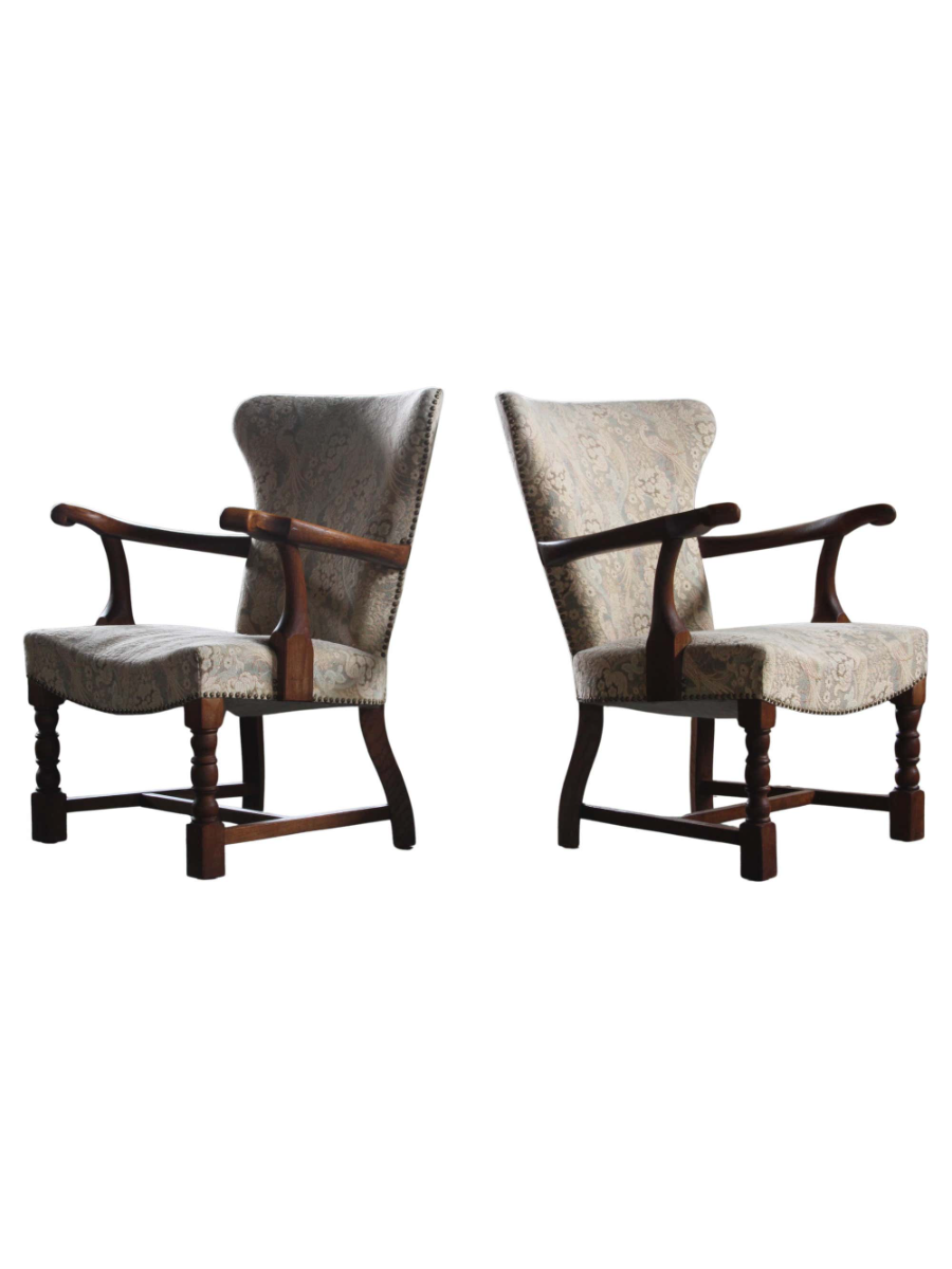 Set_of_4_Scandinavian_Brutalist_Oak_Dining_Chairs_with_Green_Upholstery,_1960s
