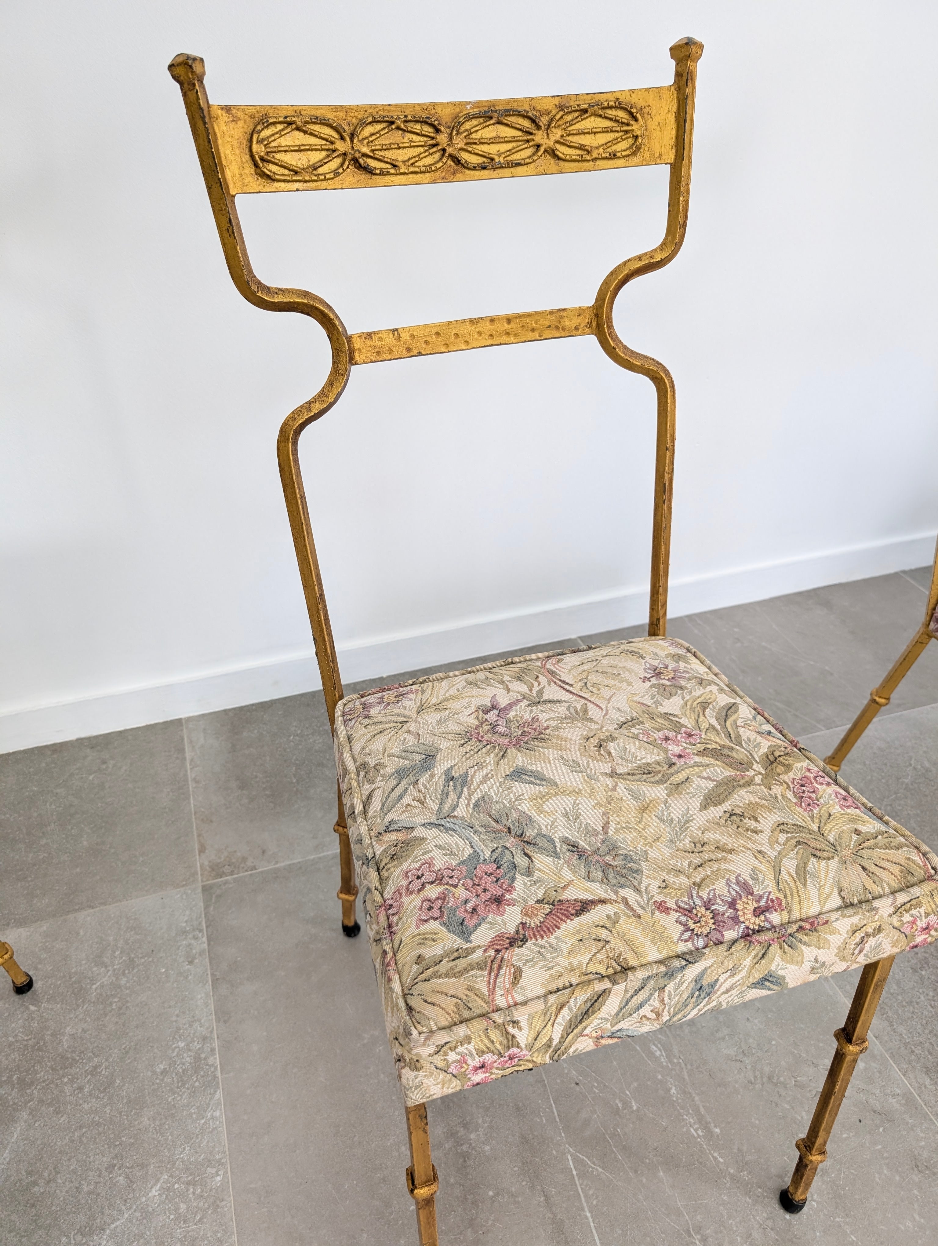 Set_of_4_Spanish_Gilt_Wrought_Iron_Chairs_with_Floral_Upholstery,_1980s