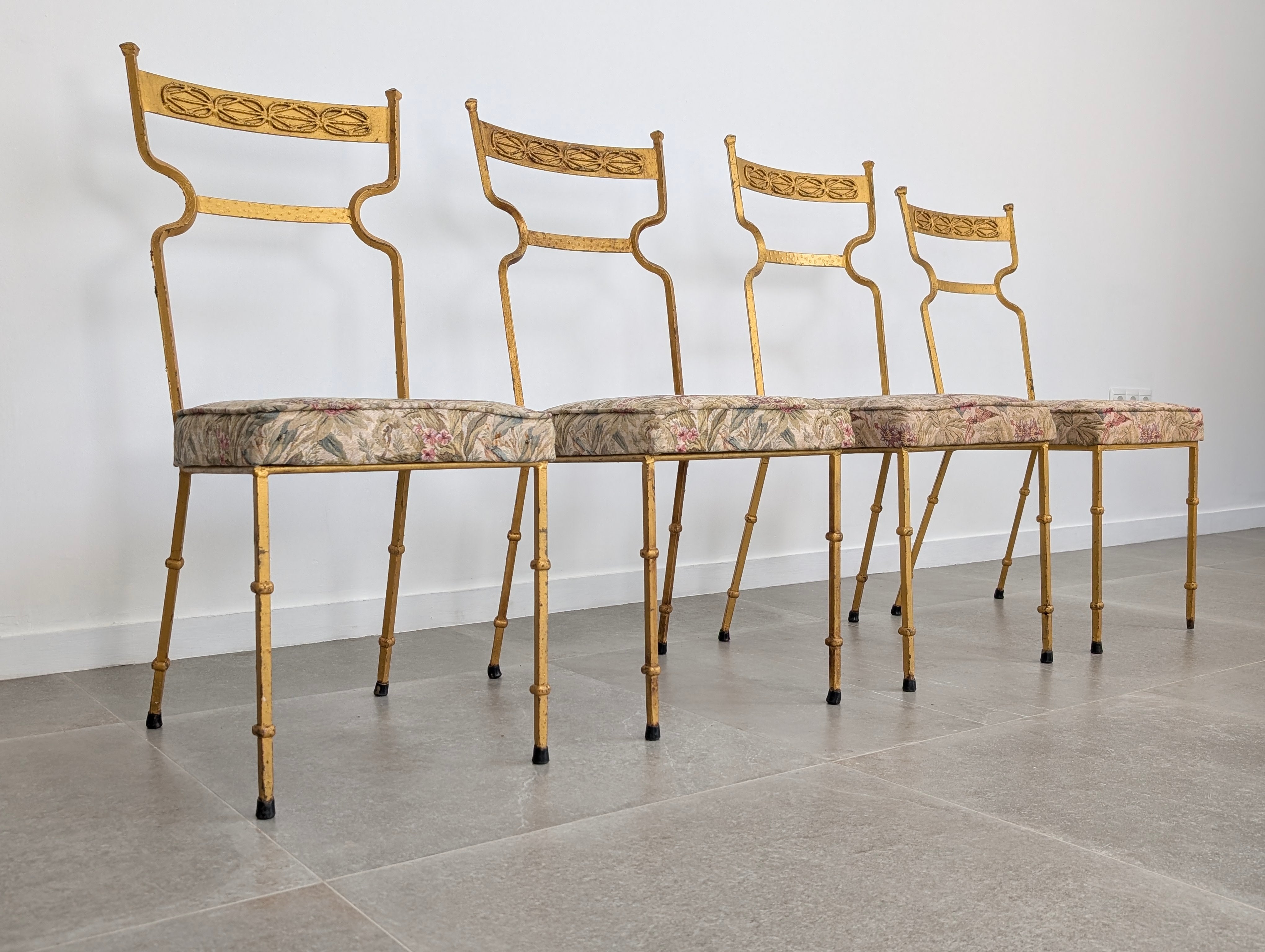Set_of_4_Spanish_Gilt_Wrought_Iron_Chairs_with_Floral_Upholstery,_1980s