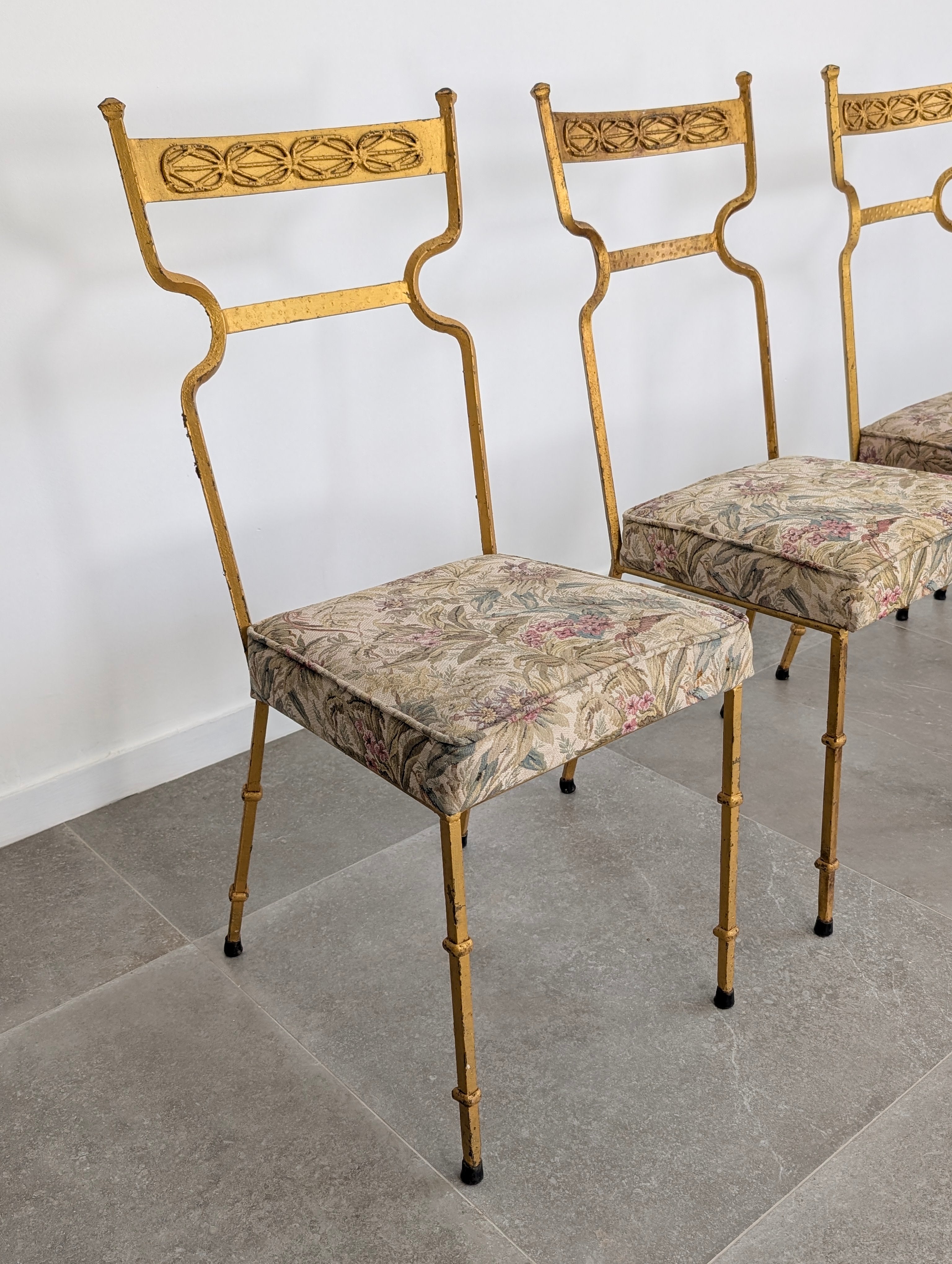 Set_of_4_Spanish_Gilt_Wrought_Iron_Chairs_with_Floral_Upholstery,_1980s