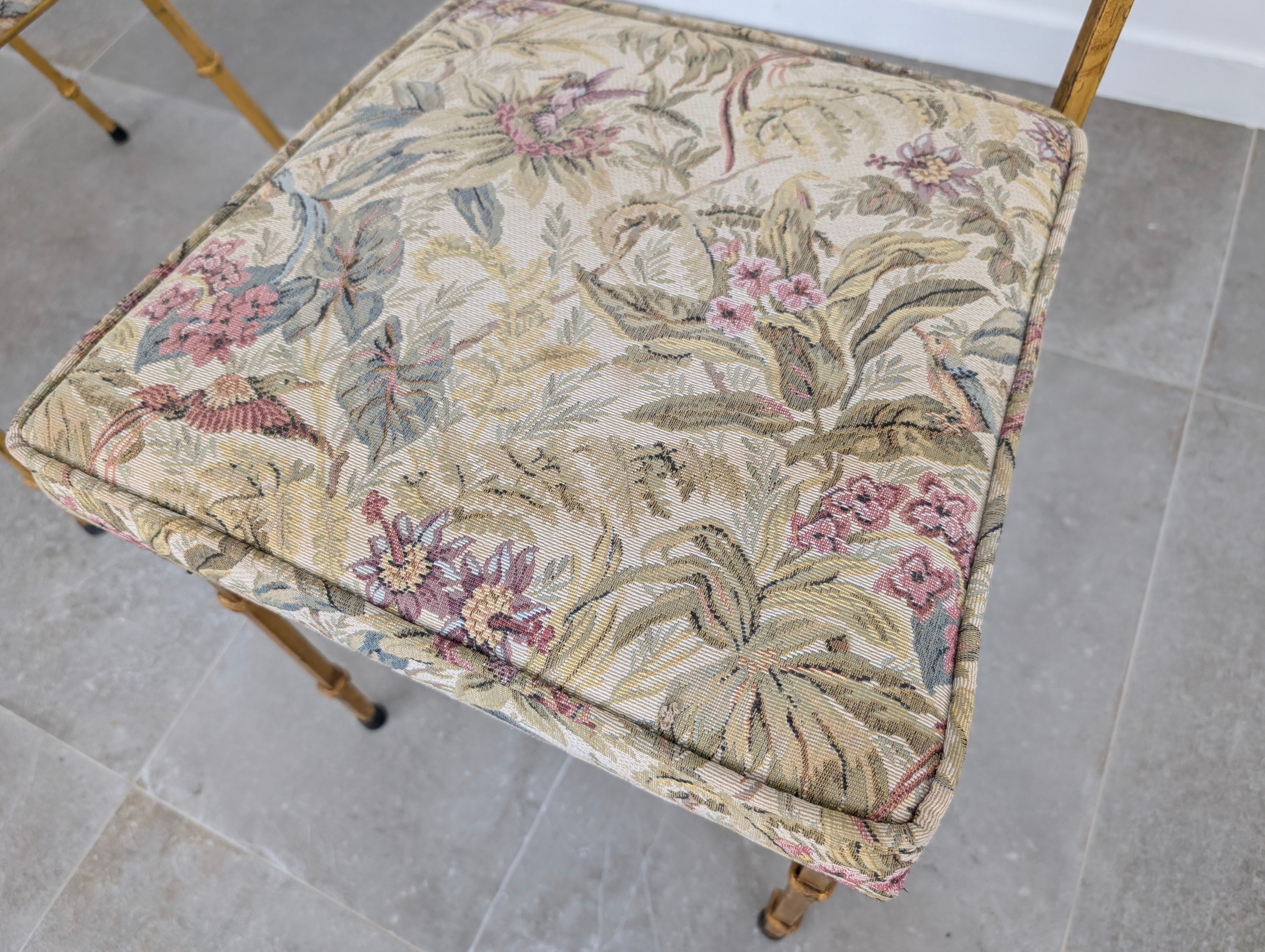 Set_of_4_Spanish_Gilt_Wrought_Iron_Chairs_with_Floral_Upholstery,_1980s