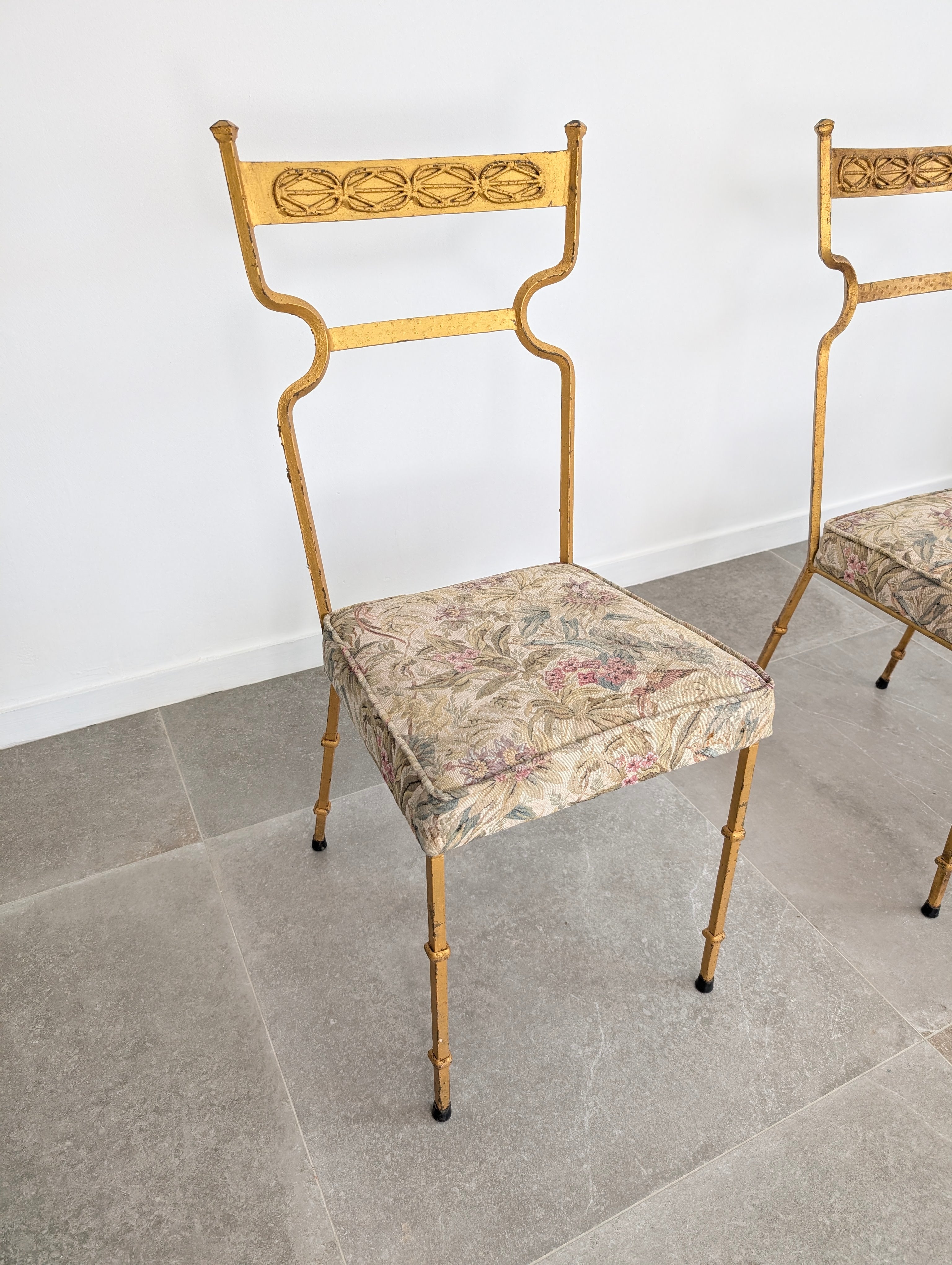 Set_of_4_Spanish_Gilt_Wrought_Iron_Chairs_with_Floral_Upholstery,_1980s