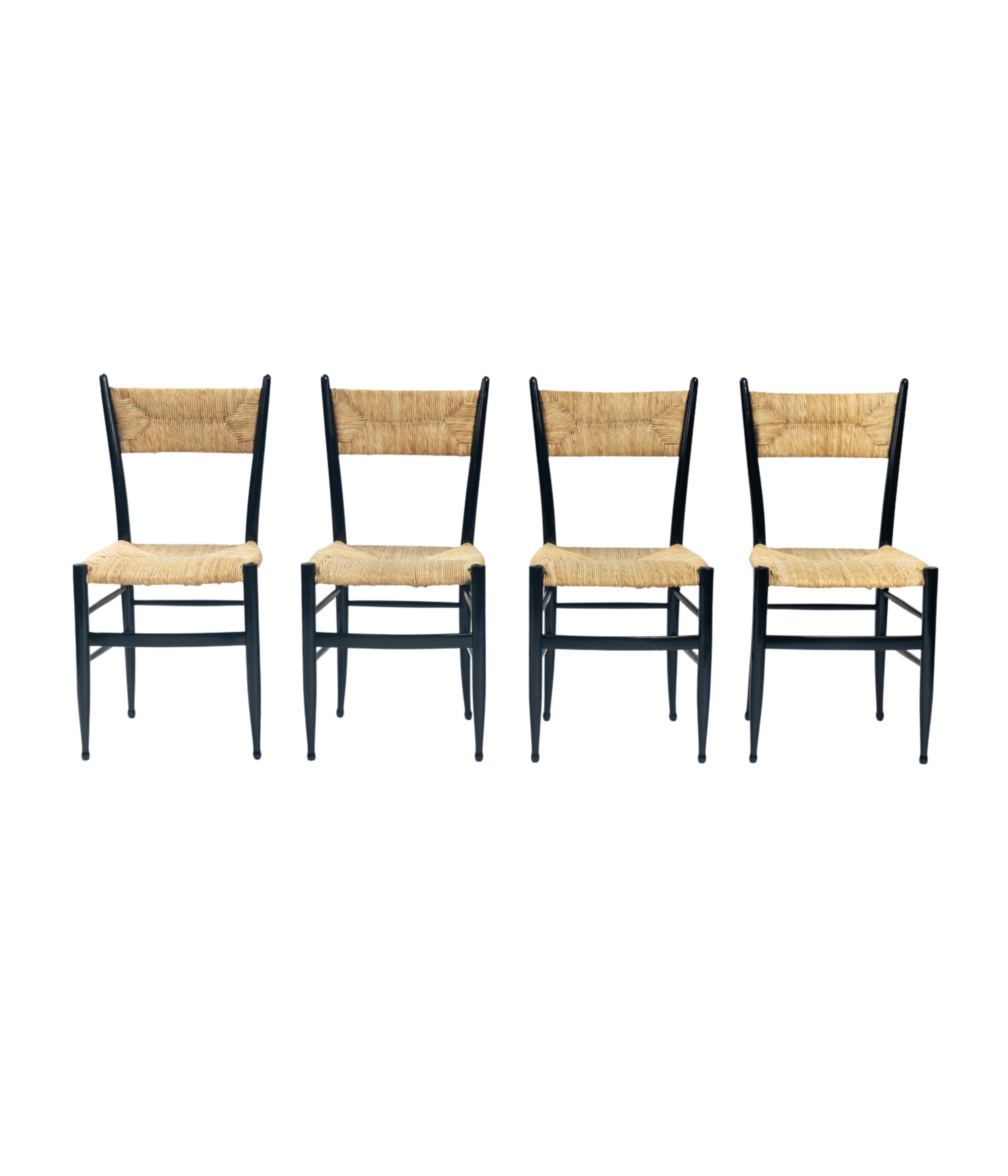 Set_of_4_Spinetto_Dining_Chairs_in_Ebonised_Straw_by_Chiavarine_Fratelli,_1950s