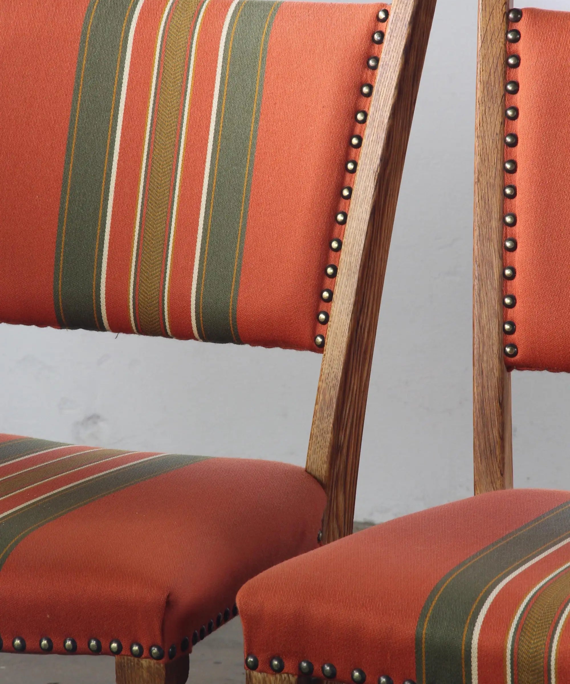 Set_of_4_Danish_Brutalist_Oak_Dining_Chairs_with_Original_Striped_Upholstery,_Henning_Kjærnulf_Style,_1960s-1970s