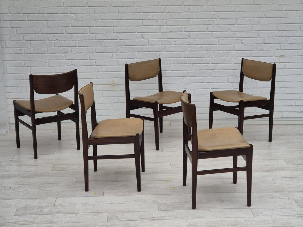 Set_of_5_Dining_Chairs,_Leather_&_Wood_Frame,_1970s_Denmark