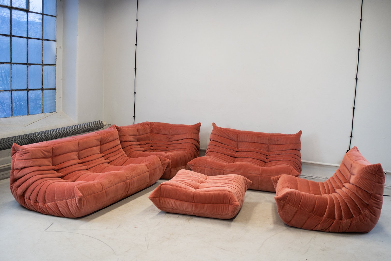 Set_of_5_Togo_Living_Room_Sofas_in_Coral_Curduroy_by_Michel_Ducaroy_for_Ligne_Roset,_1981