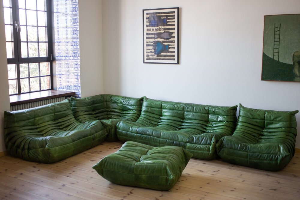 Set_of_5_Togo_Living_Room_Sofas_in_Green_Leather__by_Michel_Ducaroy_for_Ligne_Roset,_1982