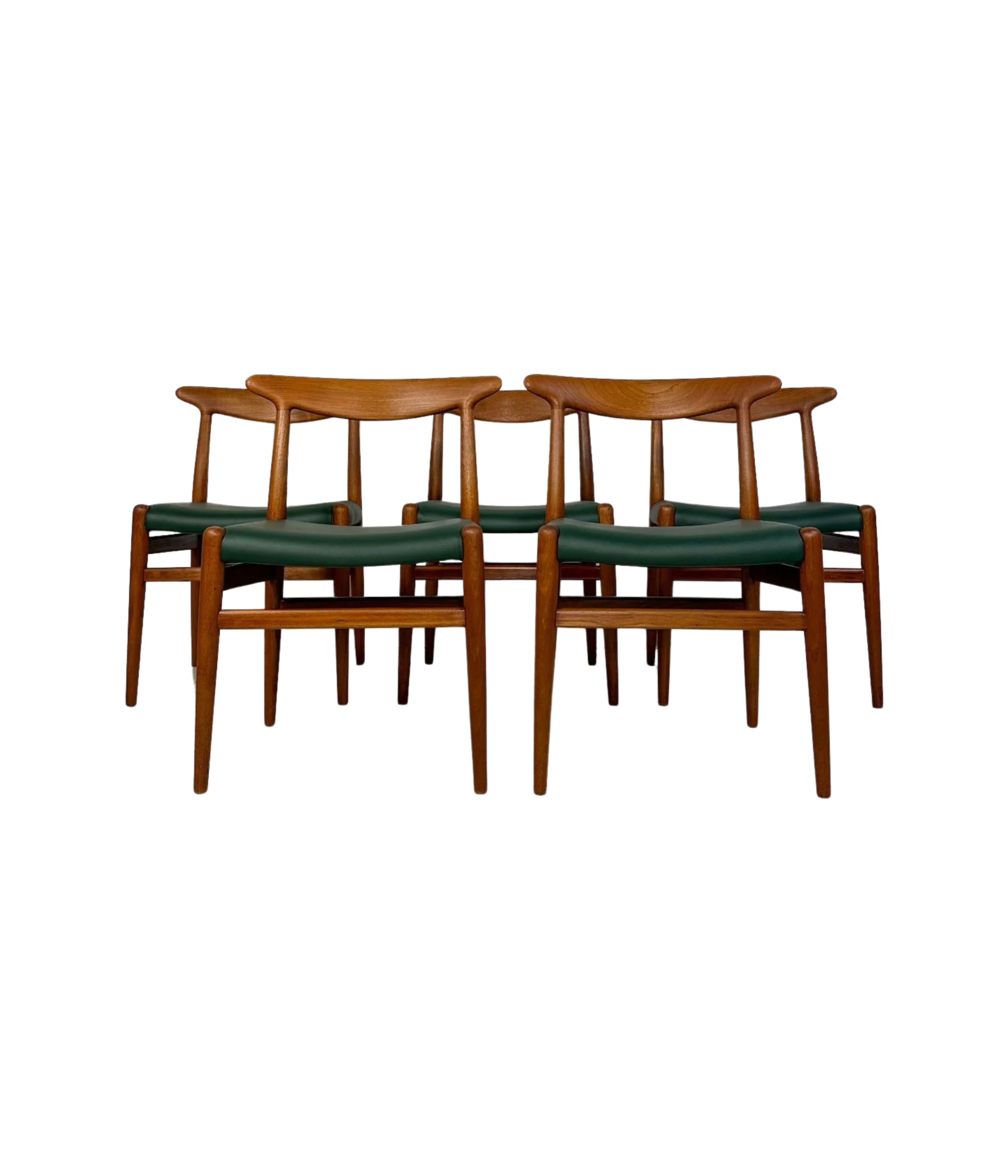 Set_of_5_W2_Teak_Dining_Chairs_by_Hans_J._Wegner_for_C.M._Madsen,_Dark_Green_Leather,_Denmark,_195