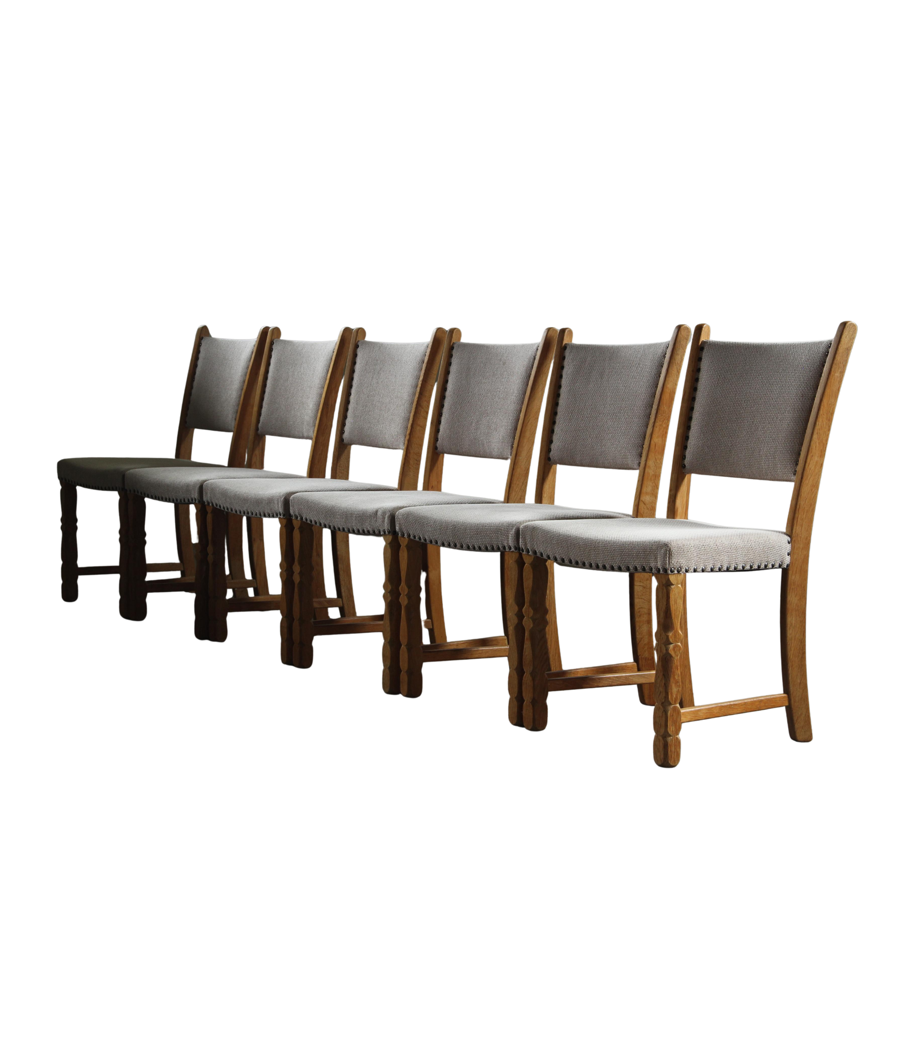 Set_of_6_Danish_Brutalist_Oak_Dining_Chairs_with_New_Grey_Upholstery,_Henning_Kjærnulf_Style,_1960s