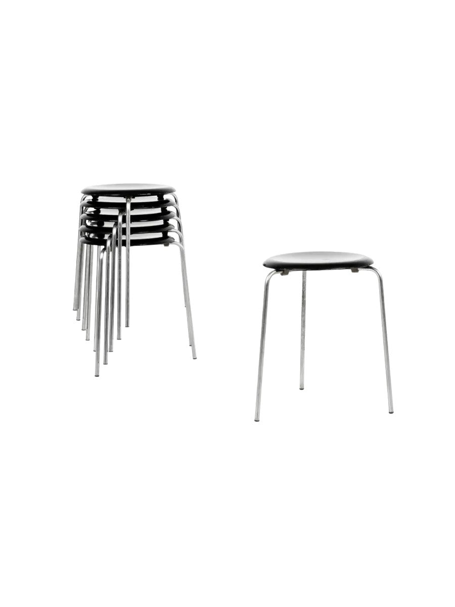 Set_of_6_Midcentury_Dot_stools_in_black_by_Arne_Jacobsen_for_Fritz_Hansen,_1964
