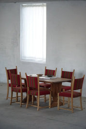 Set_of_6_Oak_Dining_Chairs_with_Red_Upholstery,_Scandinavian_Modern_Design