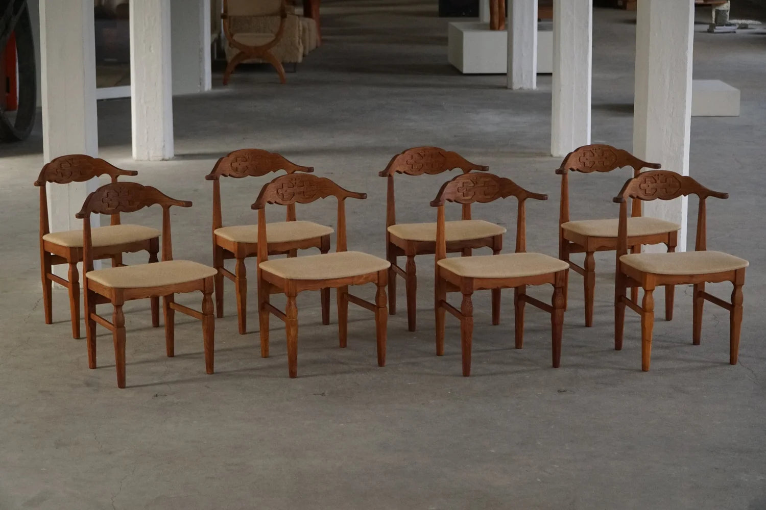 Set_of_8_Henning_Kjærnulf_Hessian_Dining_Chairs,_Danish_Modern_Design