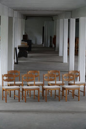 Set_of_8_Henning_Kjærnulf_Razorblade_Dining_Chairs_in_Oak_and_Mohair,_Denmark,_1960s