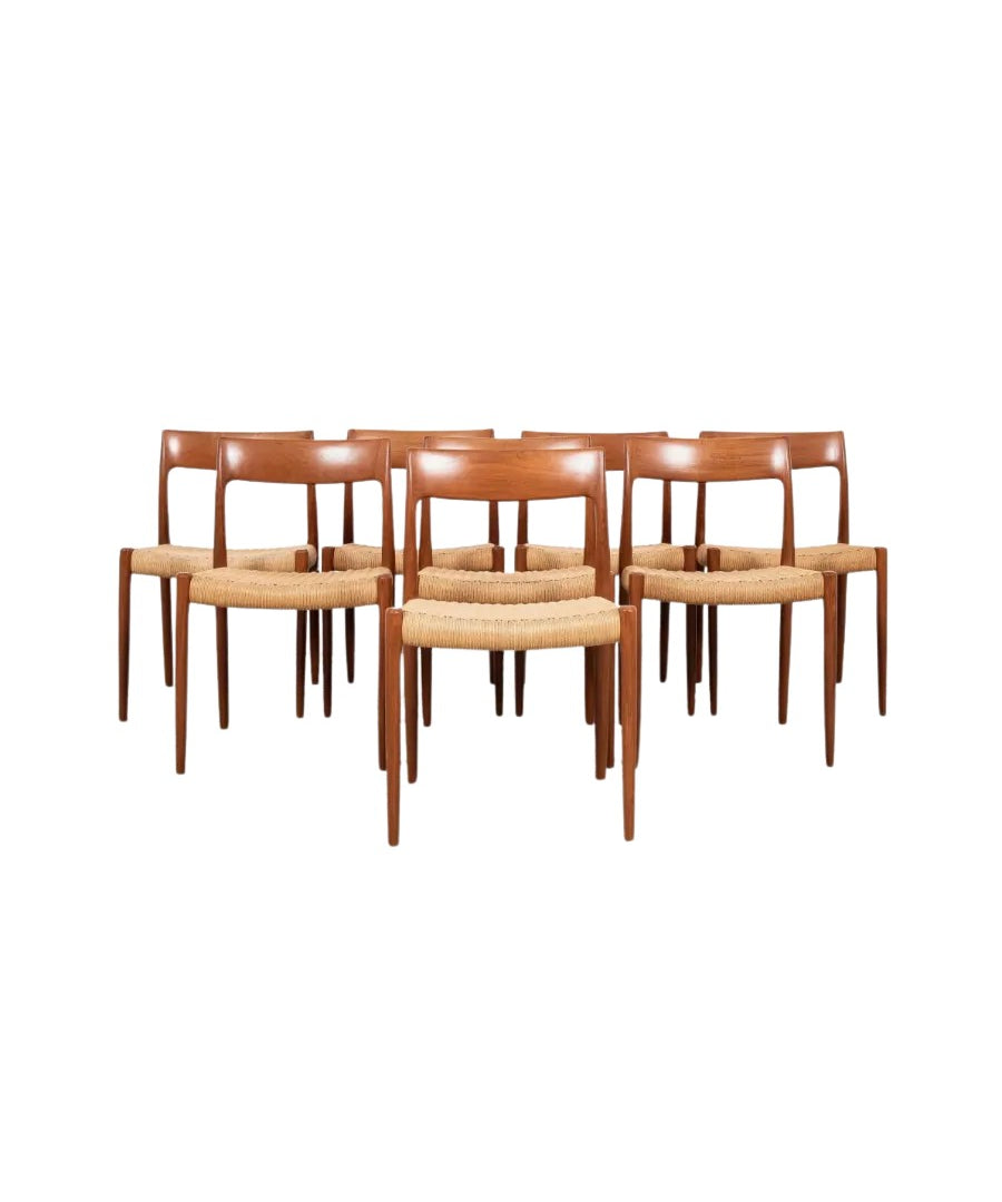Set_of_8_Midcentury_chairs_Model_77_in_teak_and_paper_cord_by_Niels_Otto_Møller