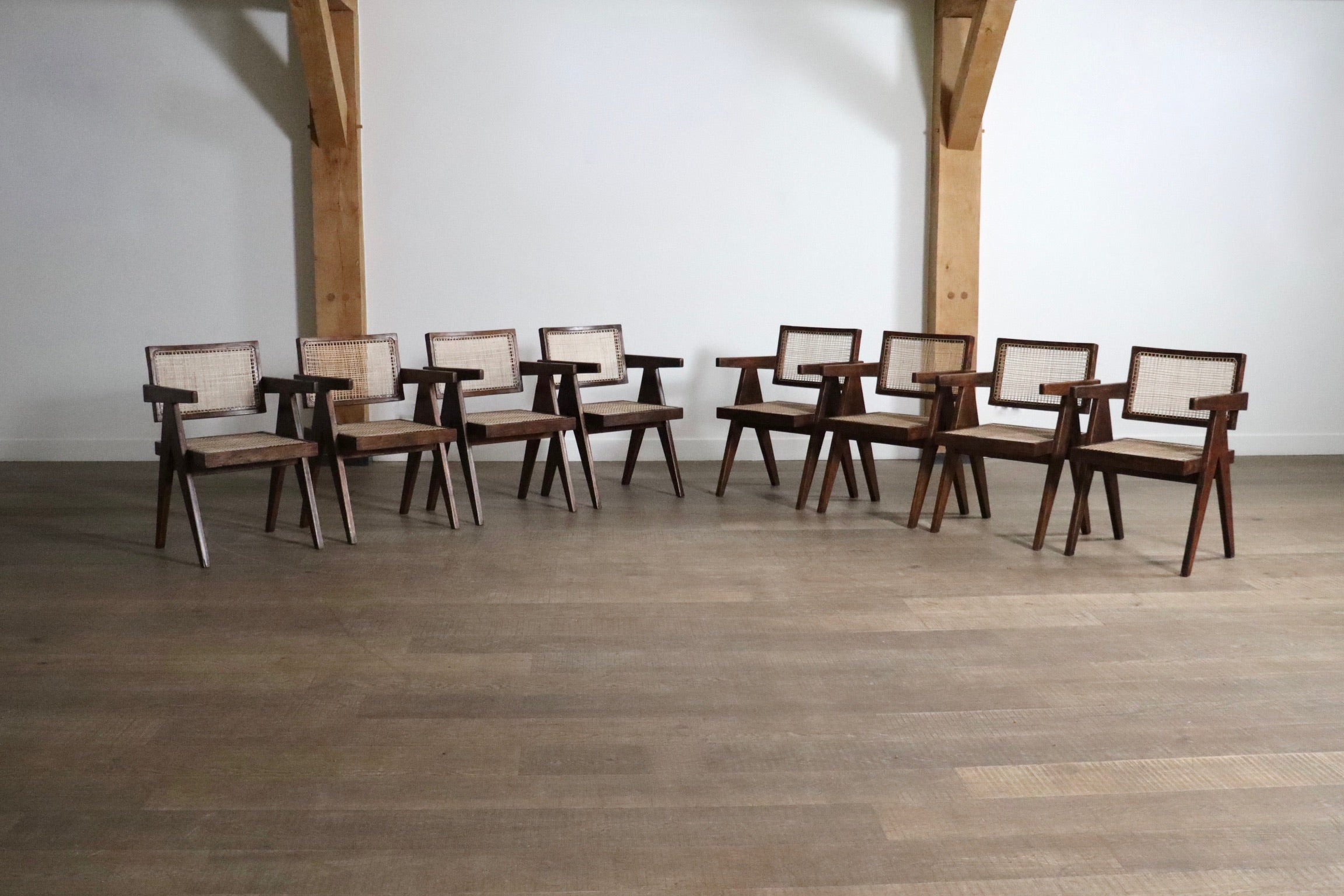 Set_of_8_Pierre_Jeanneret_Office_Cane_Chairs,_India_1950s