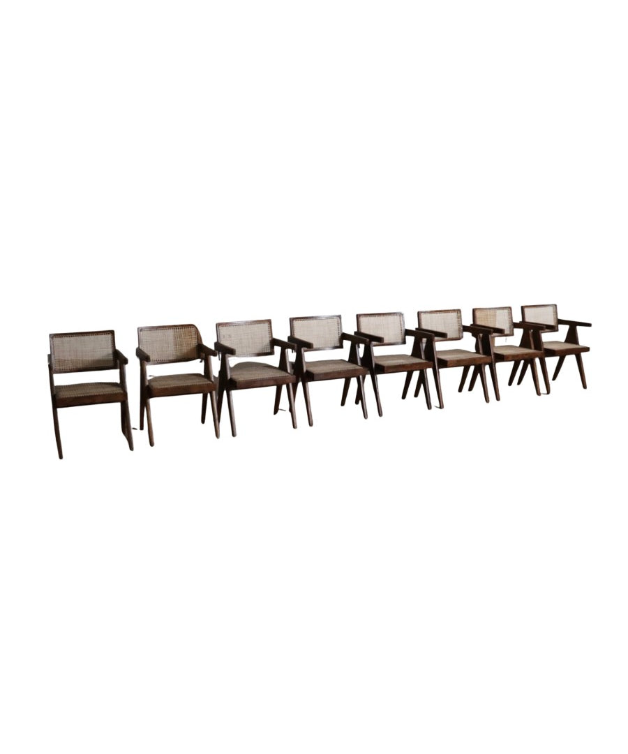 Set_of_8_Pierre_Jeanneret_Office_Cane_Chairs,_India_1950s