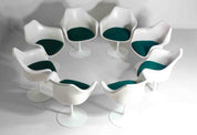 Set_of_8_Eero_Saarinen_Tulip_Armchairs_for_Knoll,_1970s_with_Green_Cushions