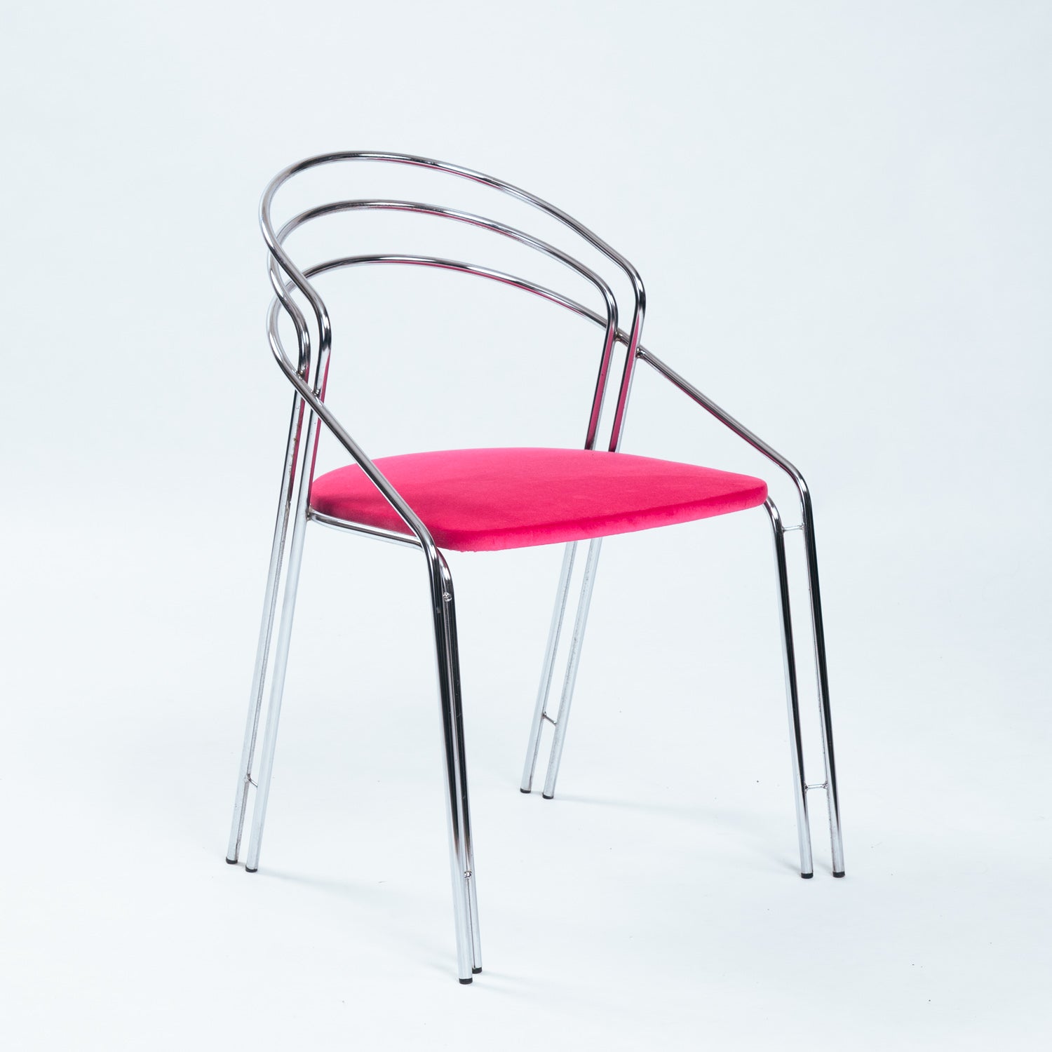 Set_of_4_Italian_Chrome_Dining_Chairs_in_Pink_Velvet,_Postmodern_Dining_Chairs,_1970s