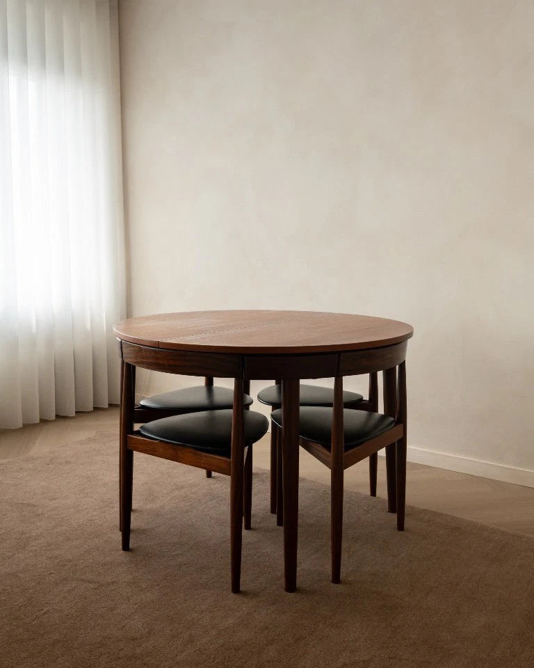 Set_of_Hans_Olsen_Roundette_Extendable_Teak_Dining_for_Frem_Røjle,_Denmark,_1950s